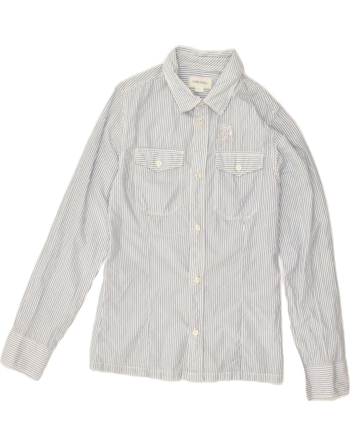 Diesel Boys Shirt 8-9 Years Large White Pinstripe Cotton Size S / US 4 / IT 40 - 1 Thumbnail