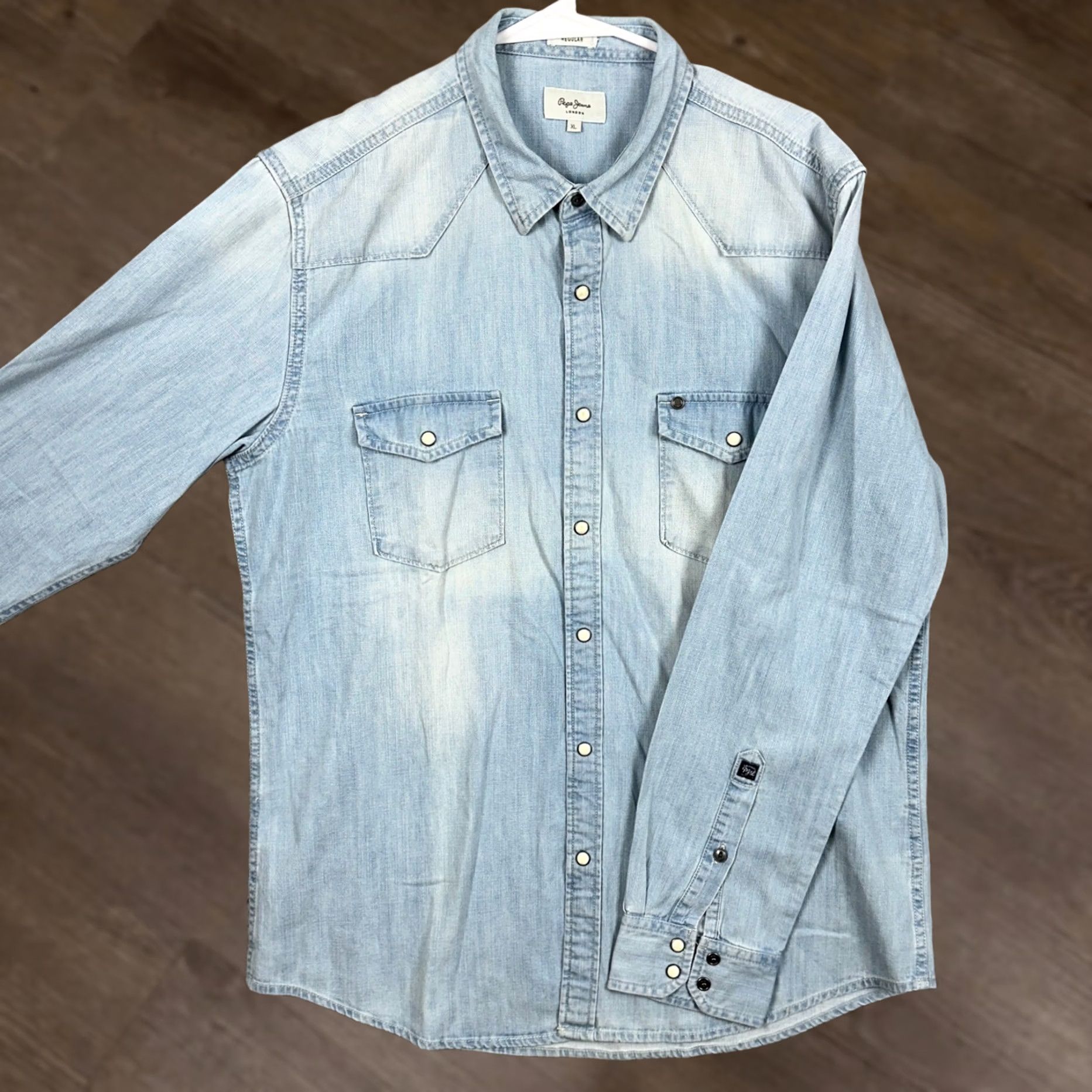 Pepe Jeans Pepe Jeans Shirt Denim Pearl Snap Button Up Mens XL Blue Flap Pocket Regular Fit Size US XL / EU 56 / 4 - 1 Thumbnail