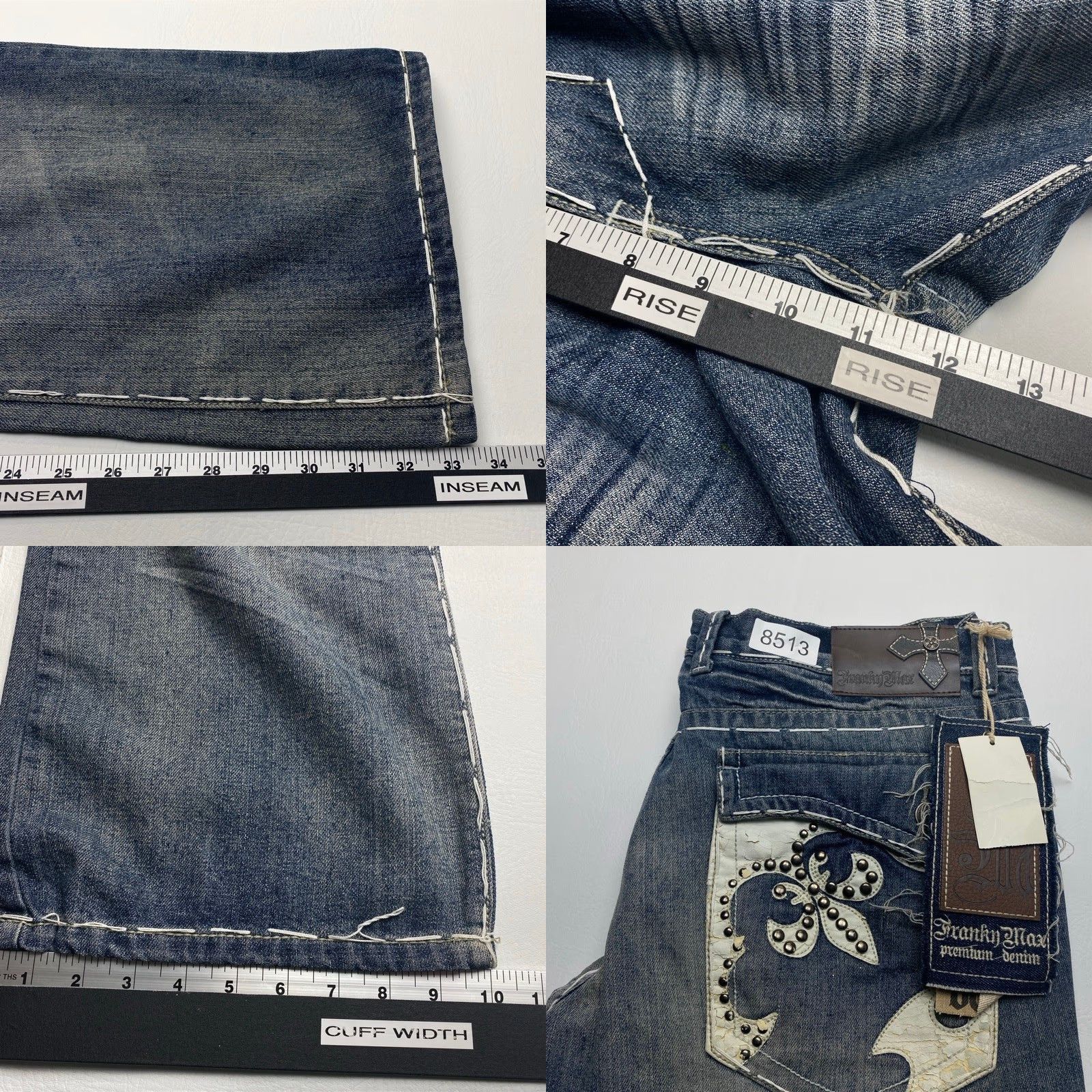 Vintage NWT Franky Max Jeans Mens 38x32 Blue Boot Cut Relaxed Fit Distressed Embroidered Jeans Size US 38 / EU 54 - 10 Thumbnail