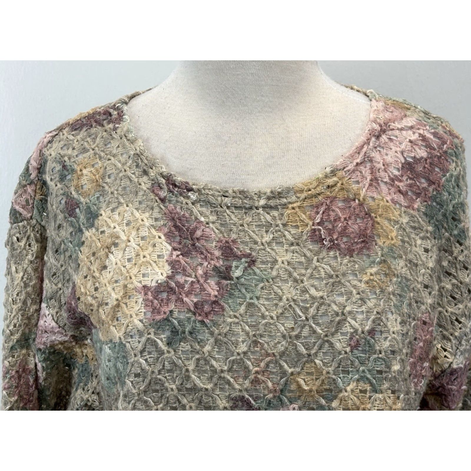 Vintage VINTAGE Cape Isle Knitters Floral Crochet Sweater Womens Large Tunic 90s Cottagecore Size L / US 10 / IT 46 - 5 Thumbnail