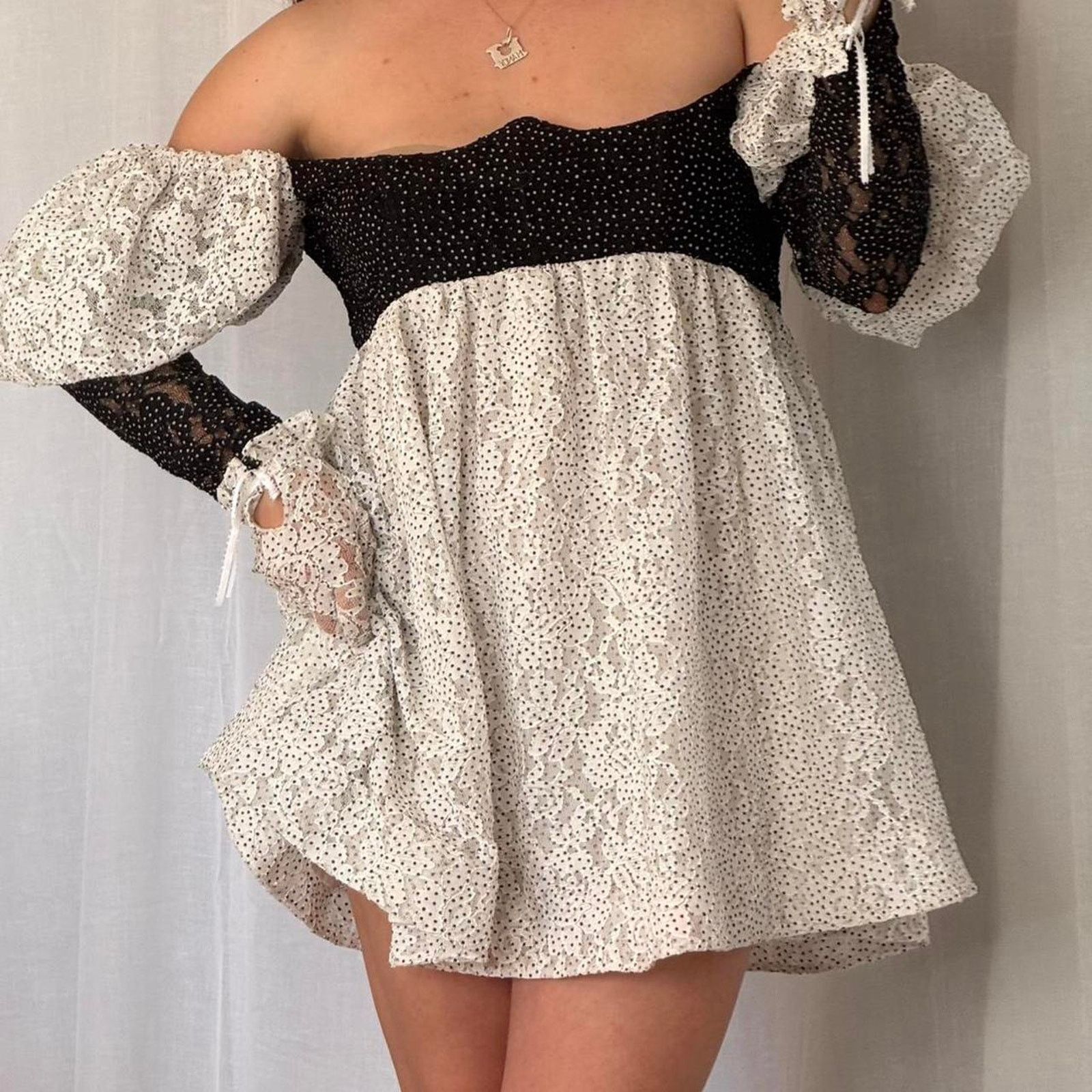 For Love & Lemons ✿ For Love & Lemons Lace Polka Dot Babydoll Dress + Gloves ✿ Size L / US 10 / IT 46 - 3 Thumbnail