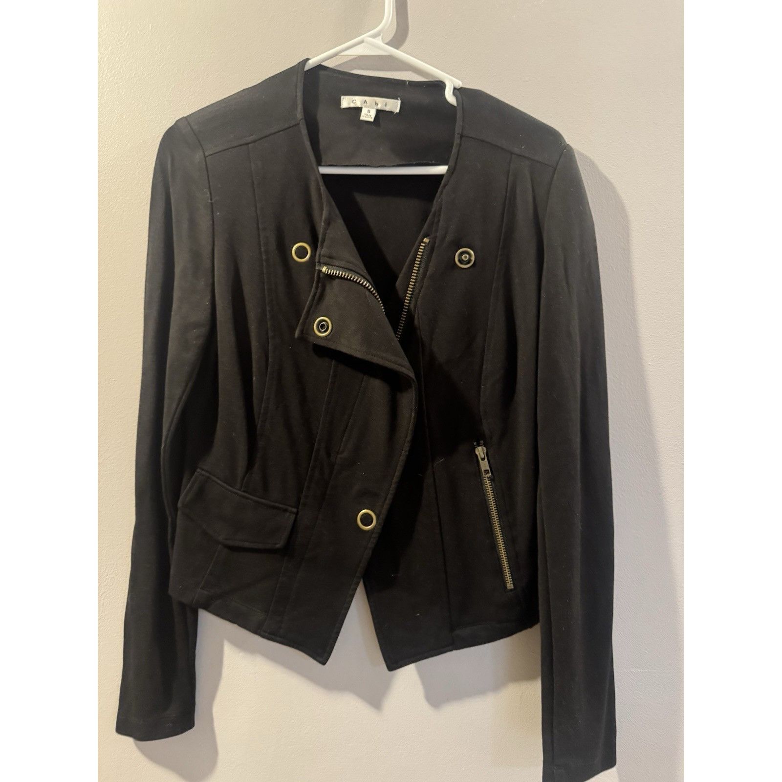 Other CAbi Black Point Asymmetrical Zip Snap Flap Moto Jacket Size Size S / US 4 / IT 40 - 1 Thumbnail