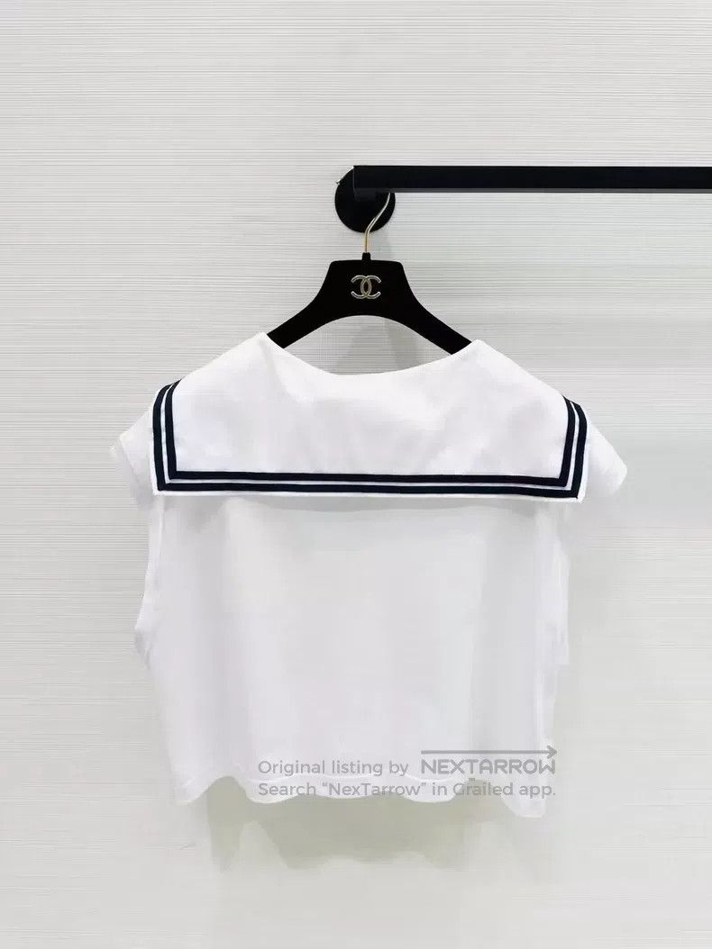 Miu Miu Miu Miu Size M 24SS Navy Collar Letter Top Size M / US 6-8 / IT 42-44 - 2 Thumbnail