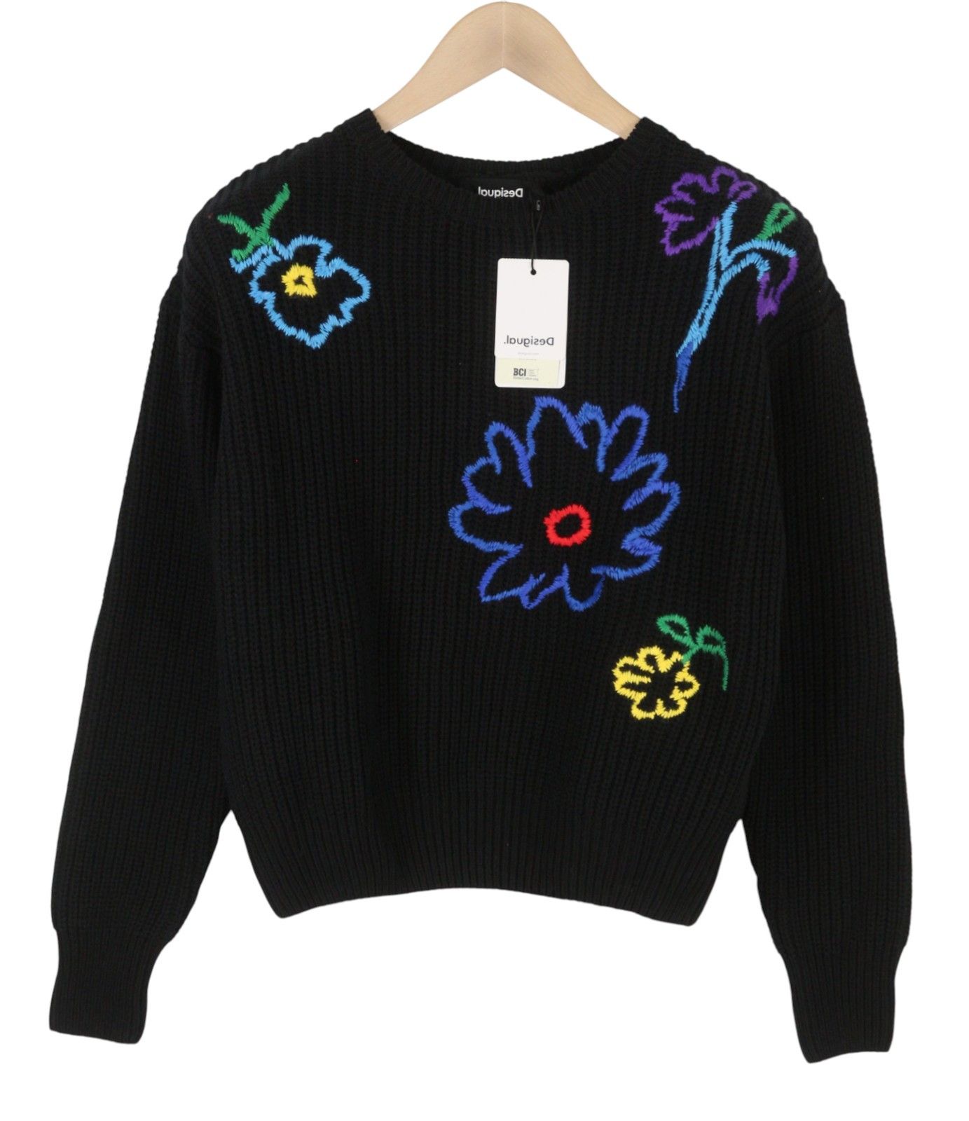 Desigual JERS LARSON XS Black Floral Knit Oversized Jumper 88686 Size XS / US 0-2 / IT 36-38 - 2 Thumbnail