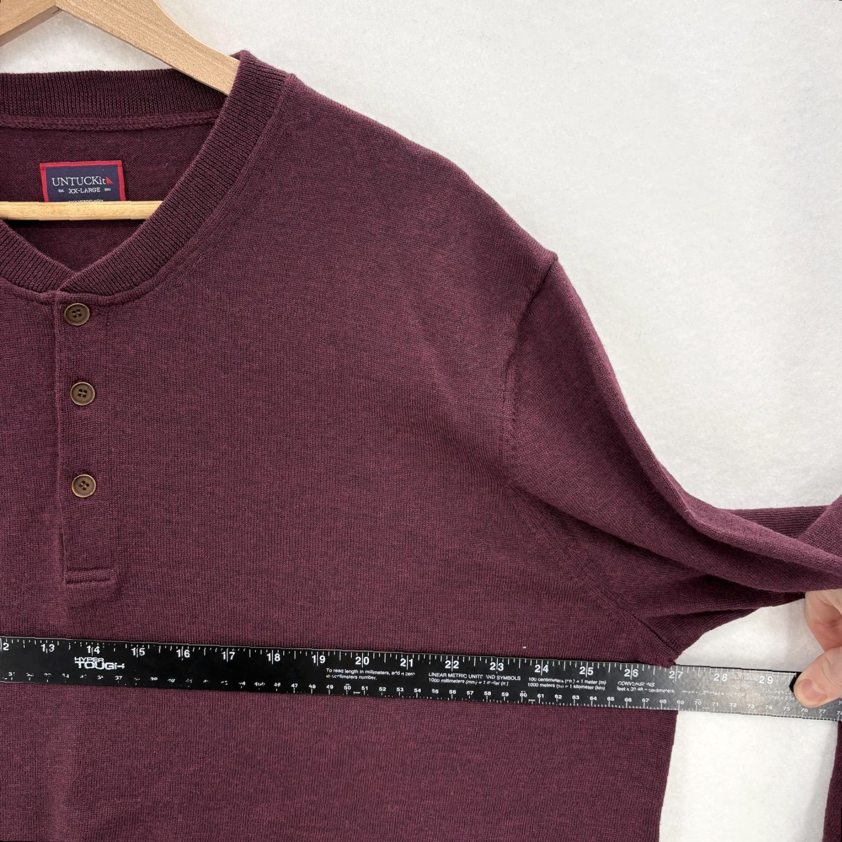 UNTUCKit UNTUCKit Sweater Mens 2XL Purple Merino Wool Henley Knit Pullover Crew Neck Casual Festive Modern Look Size US XXL / EU 58 / 5 - 6 Thumbnail