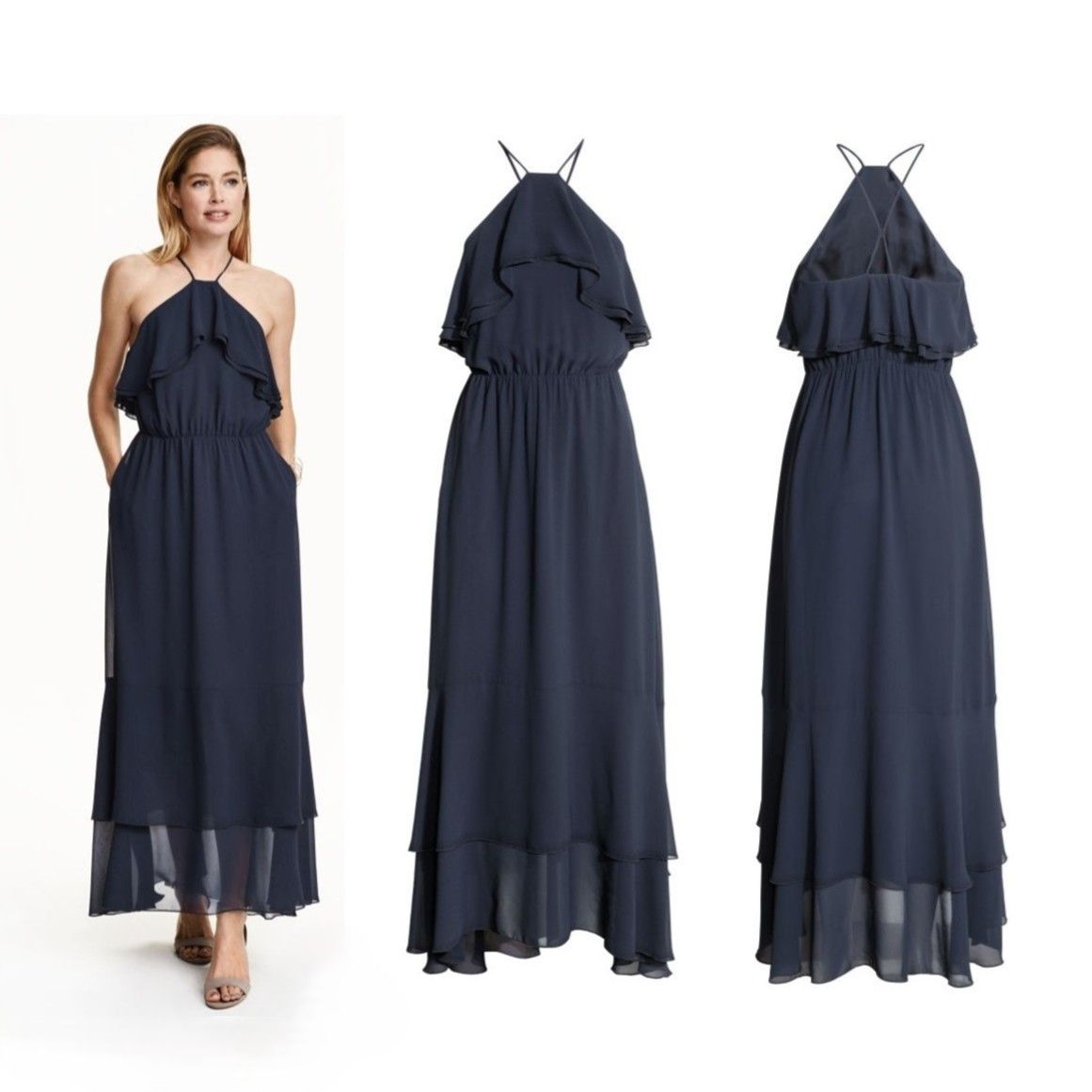 H&M H&M Women's Navy Blue Chiffon Maxi Dress in size US 8 NWT Size M / US 6-8 / IT 42-44 - 1 Thumbnail