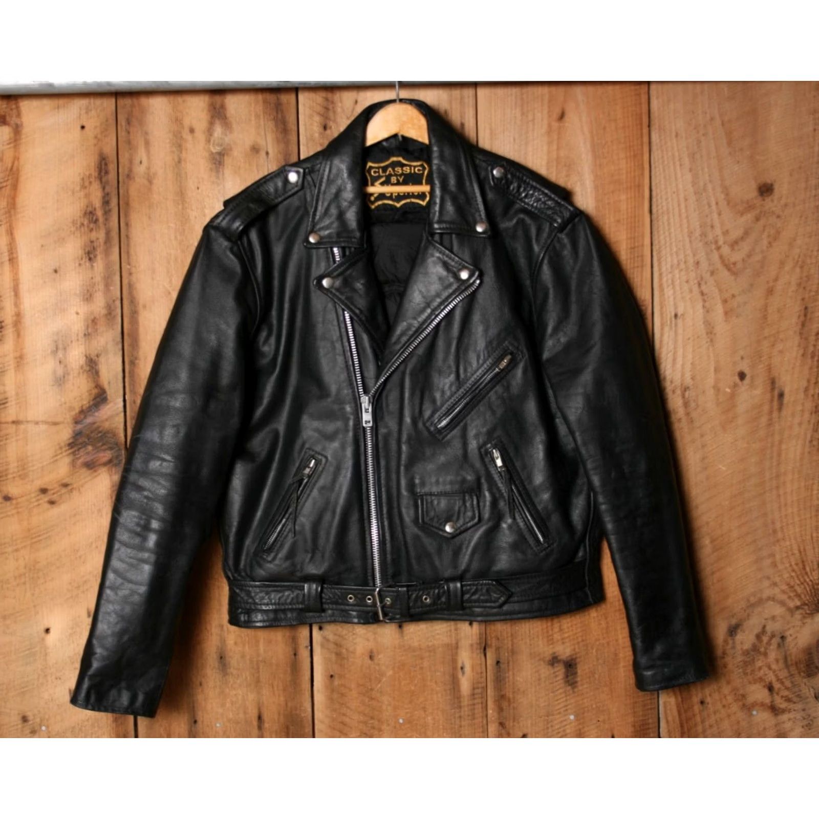 Vintage SUPERIOR Black Leather Biker Jacket Sz. 48 Tulsa HOG Harley Patch Mens Jacket Leather Zip Quilted Belted Insulated 90s Style Size US M / EU 48-50 / 2 - 4 Thumbnail