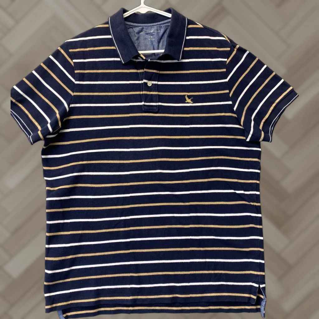 Eddie Bauer Eddie Bauer Polo Shirt Adult M Navy Stripe Short Sleeve Casual Men Pony 110-46 Regular Knit Multicolor/Blue-White-Stripe (No Graphic) Size US M / EU 48-50 / 2 - 1 Thumbnail