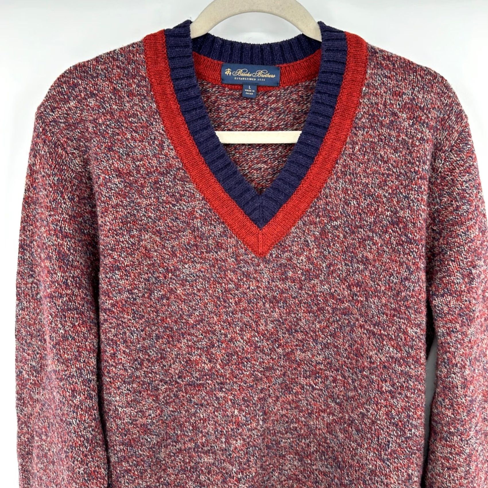 Brooks Brothers Brooks Brothers V-Neck Sweater Mens Wool Marled Large Academic Old Money Grandpa Core Knit Belted Ribbed Trim Multicolor Size US L / EU 52-54 / 3 - 2 Thumbnail