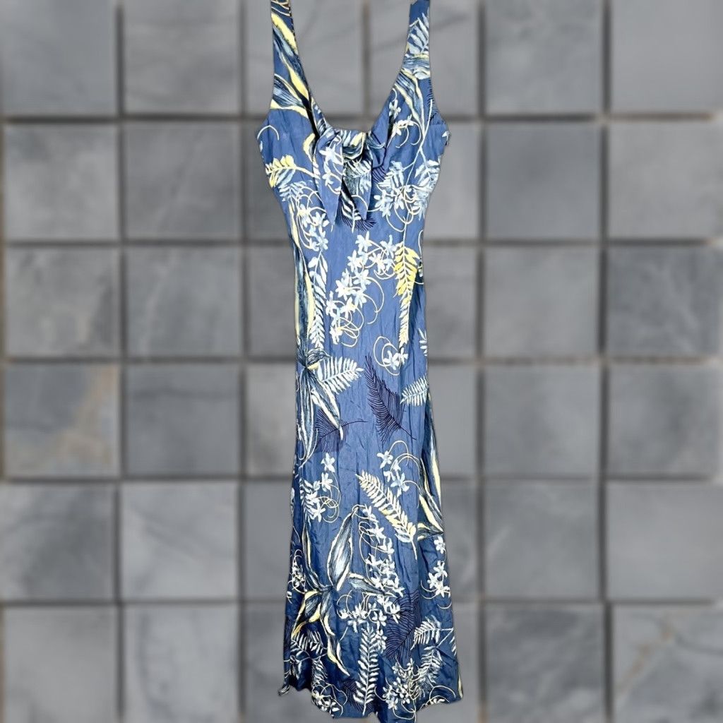 Vintage VINTAGE Trilogy Midi Dress Women 6 Gray Yellow Floral A-Line Sleeveless V-Neck Party Casual Business Seasonal Spring Summer Fall Winter Womens Size M / US 6-8 / IT 42-44 - 1 Thumbnail