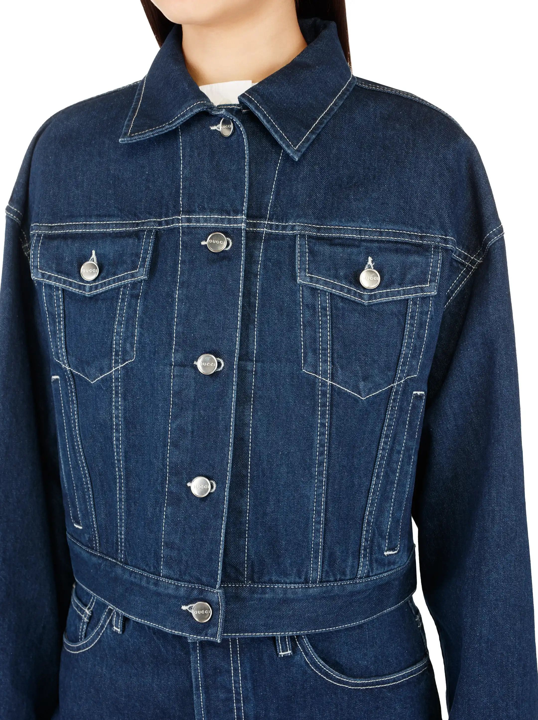 Gucci o1B3y1r0526 Relaxed Cropped Fit Denim Jacket in Blue Size XS / US 0-2 / IT 36-38 - 4 Thumbnail