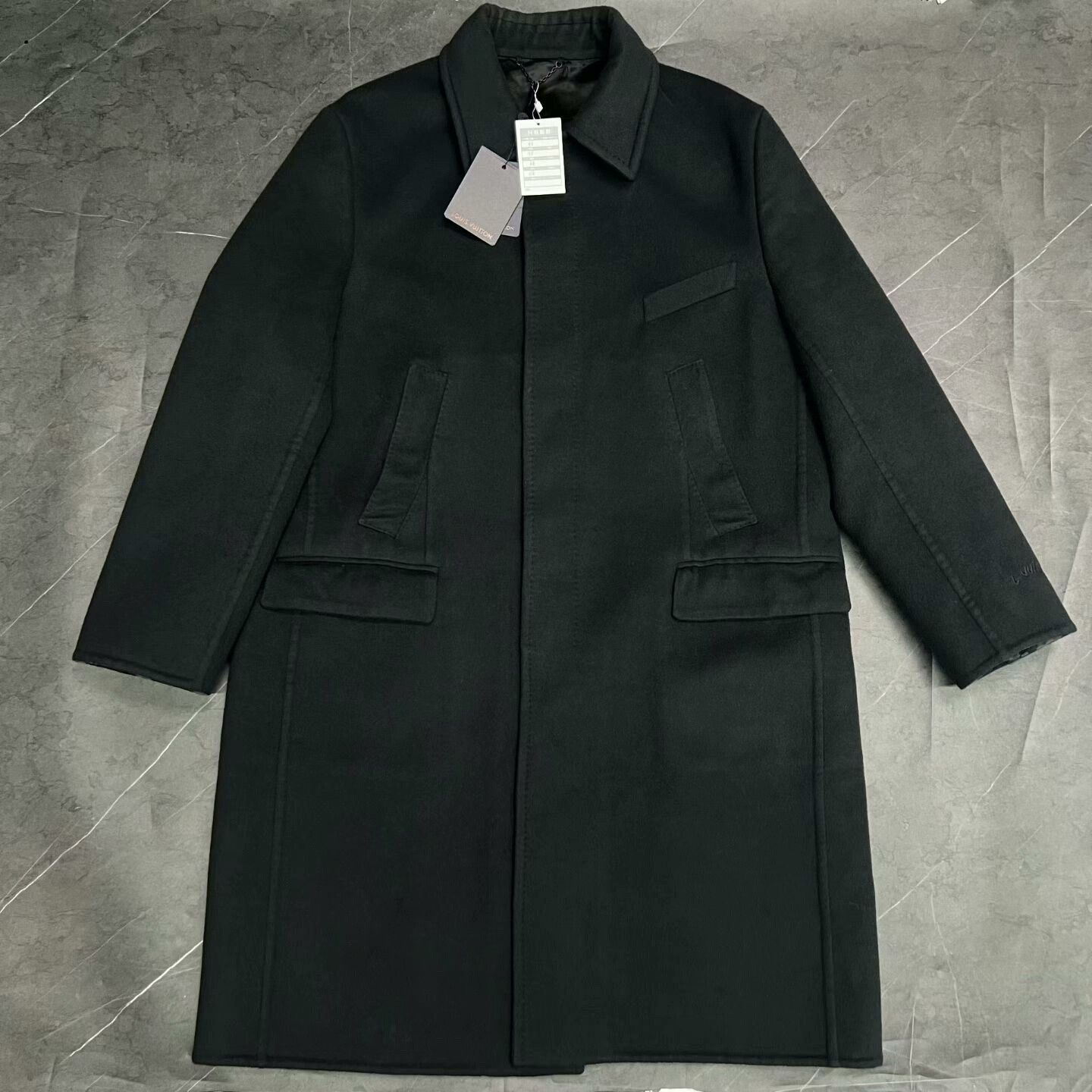 louis vuitton black wool coat size 48
