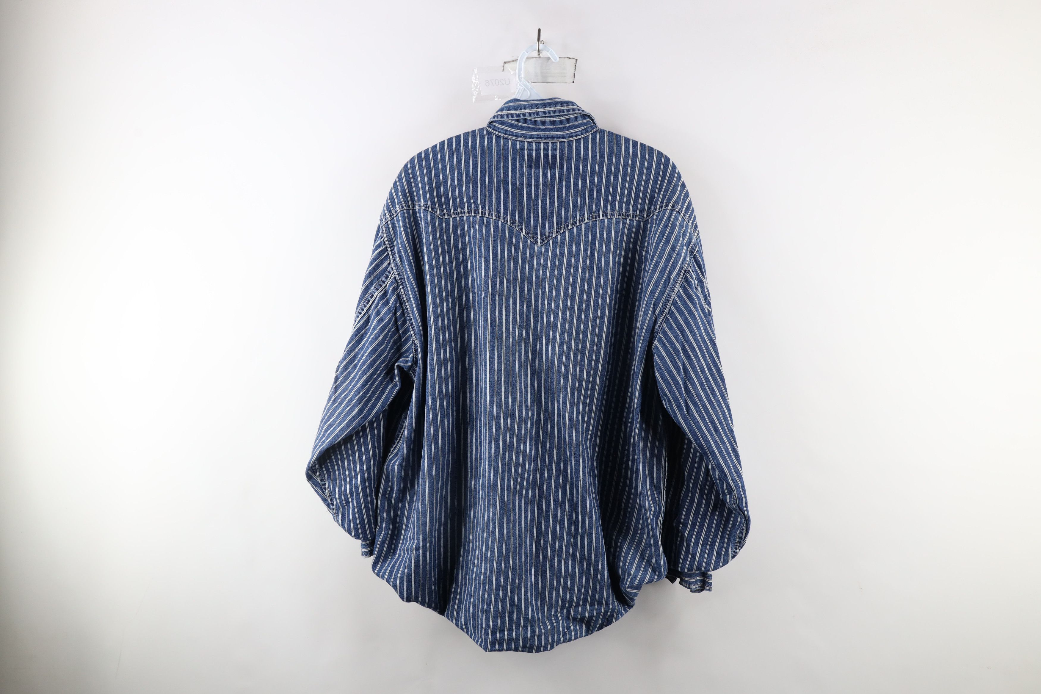 Vintage Vintage Streetwear Striped Denim Thermal Lined Shirt Jacket Size US XL / EU 56 / 4 - 12 Thumbnail
