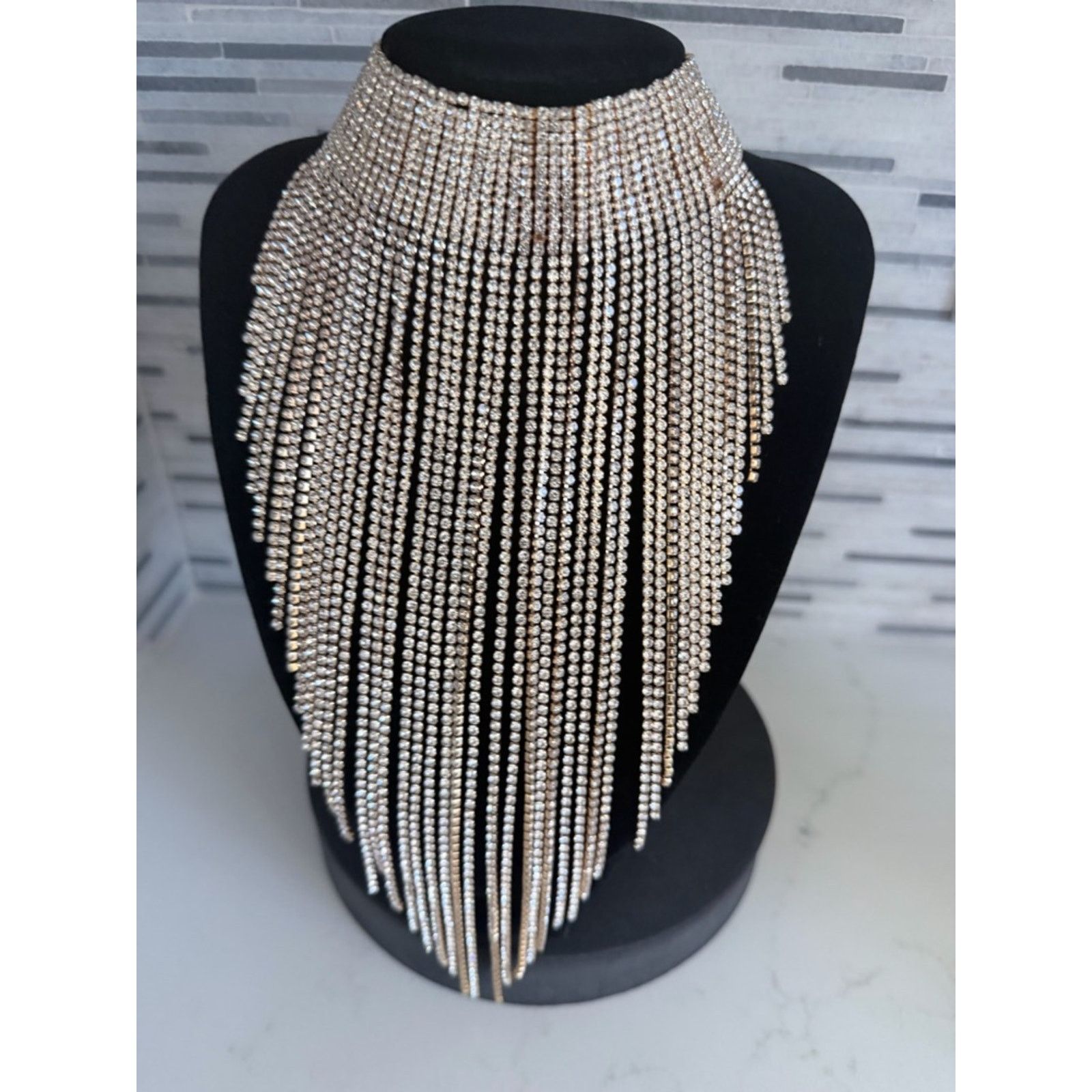 Other Rhinestone Fringe Choker Necklace Gold 2 jewels missing Size ONE SIZE - 4 Thumbnail