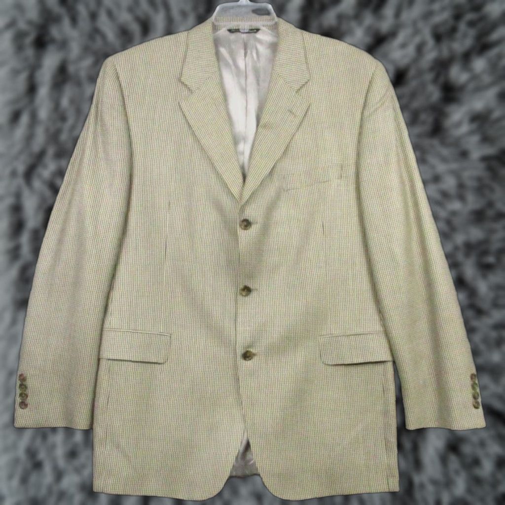 Jack Victor VINTAGE Jack Victor Sport Coat 44 L Beige Herringbone Blazer Glenwood Bamboo Wool Jacket Short Size 44R - 1 Thumbnail