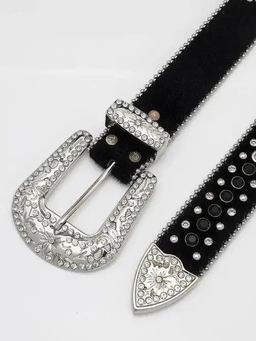 Vintage Dazzling Rhinestone Belt PU Leather Belt Size ONE SIZE - 3 Thumbnail