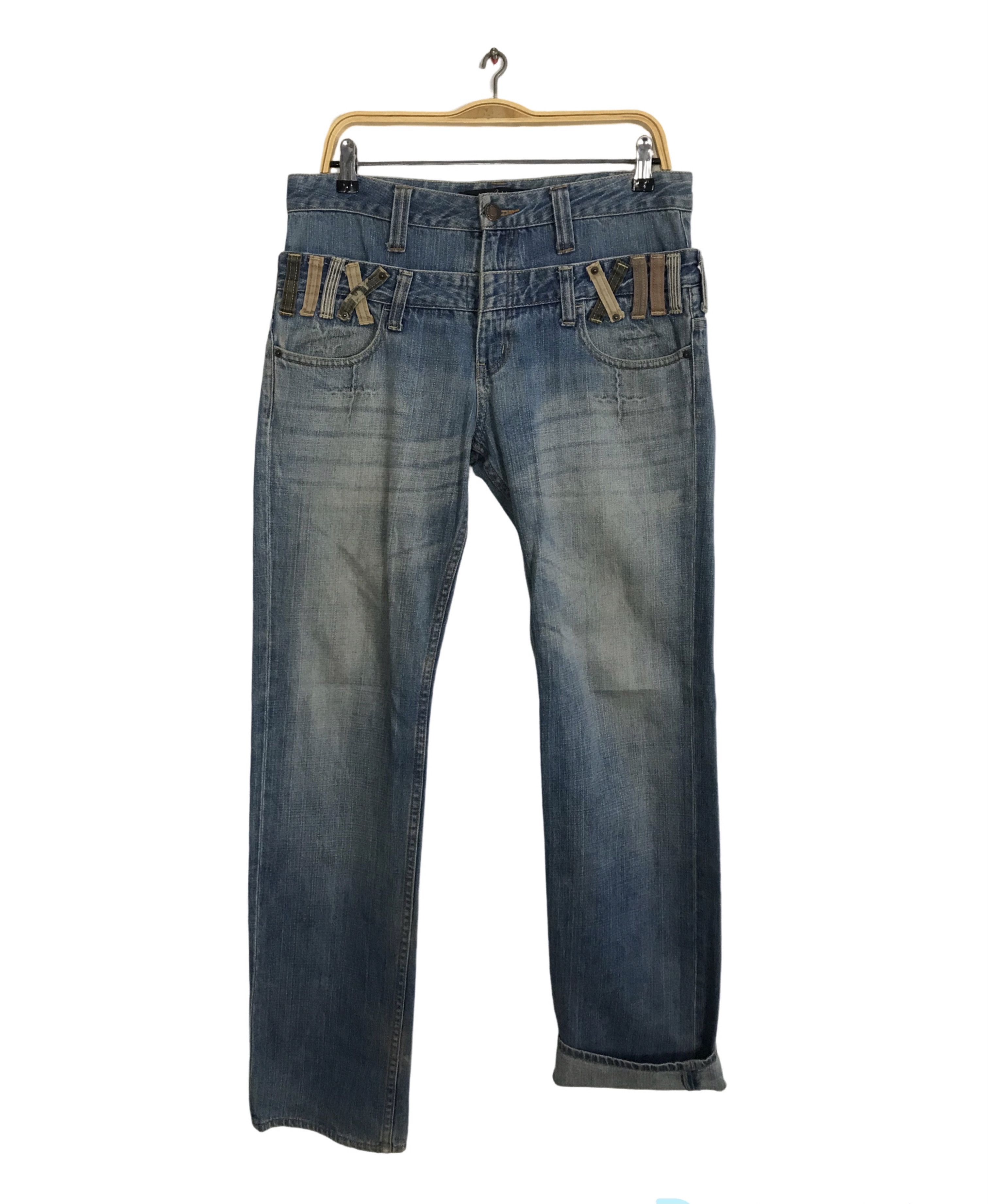Japanese Brand Vintage Dominate Double Waist Indigo Denim Jeans Size US 32 / EU 48 - 1 Thumbnail