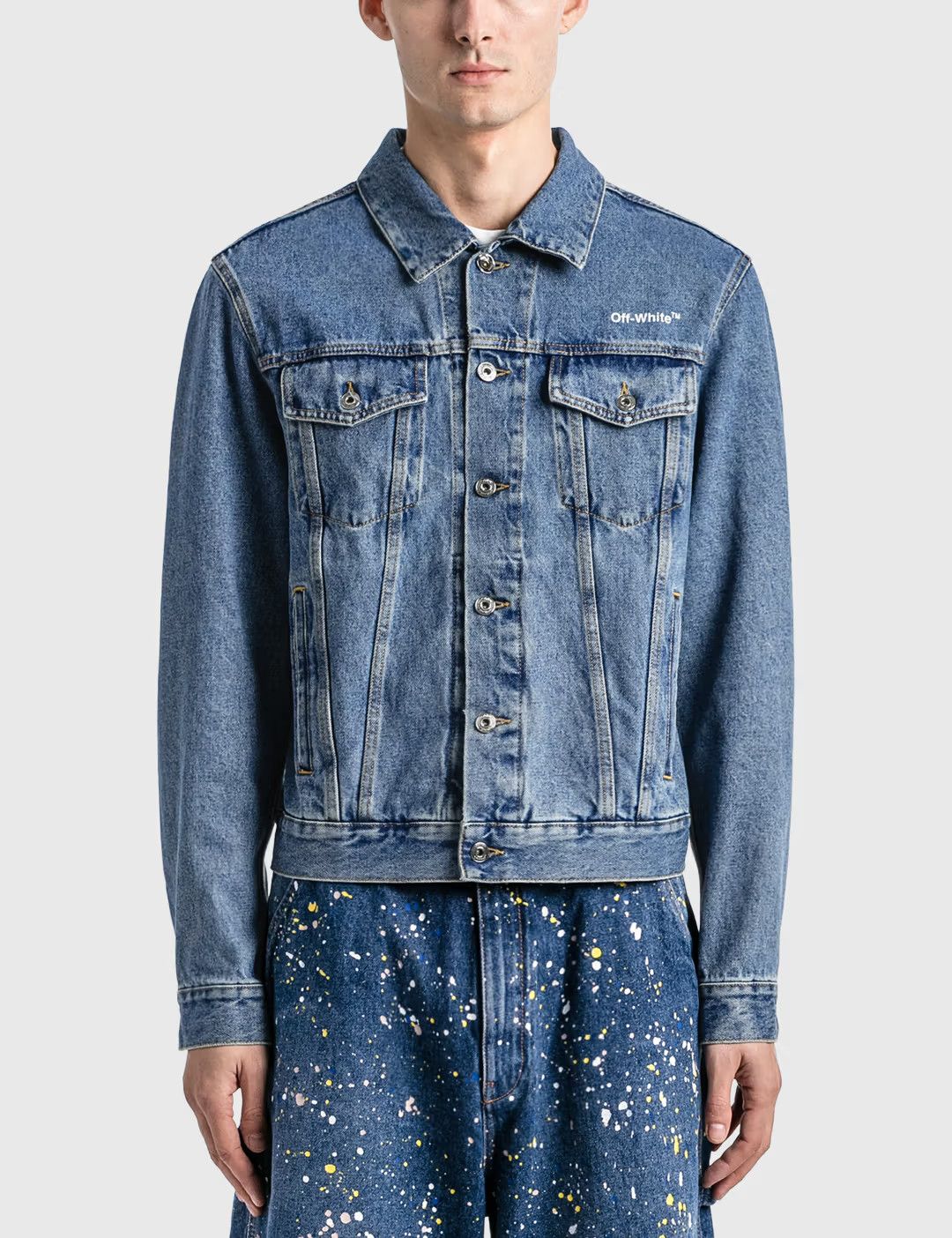 Off-White o1gr1nt1124 Diag Tab Slim Denim Jacket in Medium Blue Size US XXL / EU 58 / 5 - 3 Thumbnail