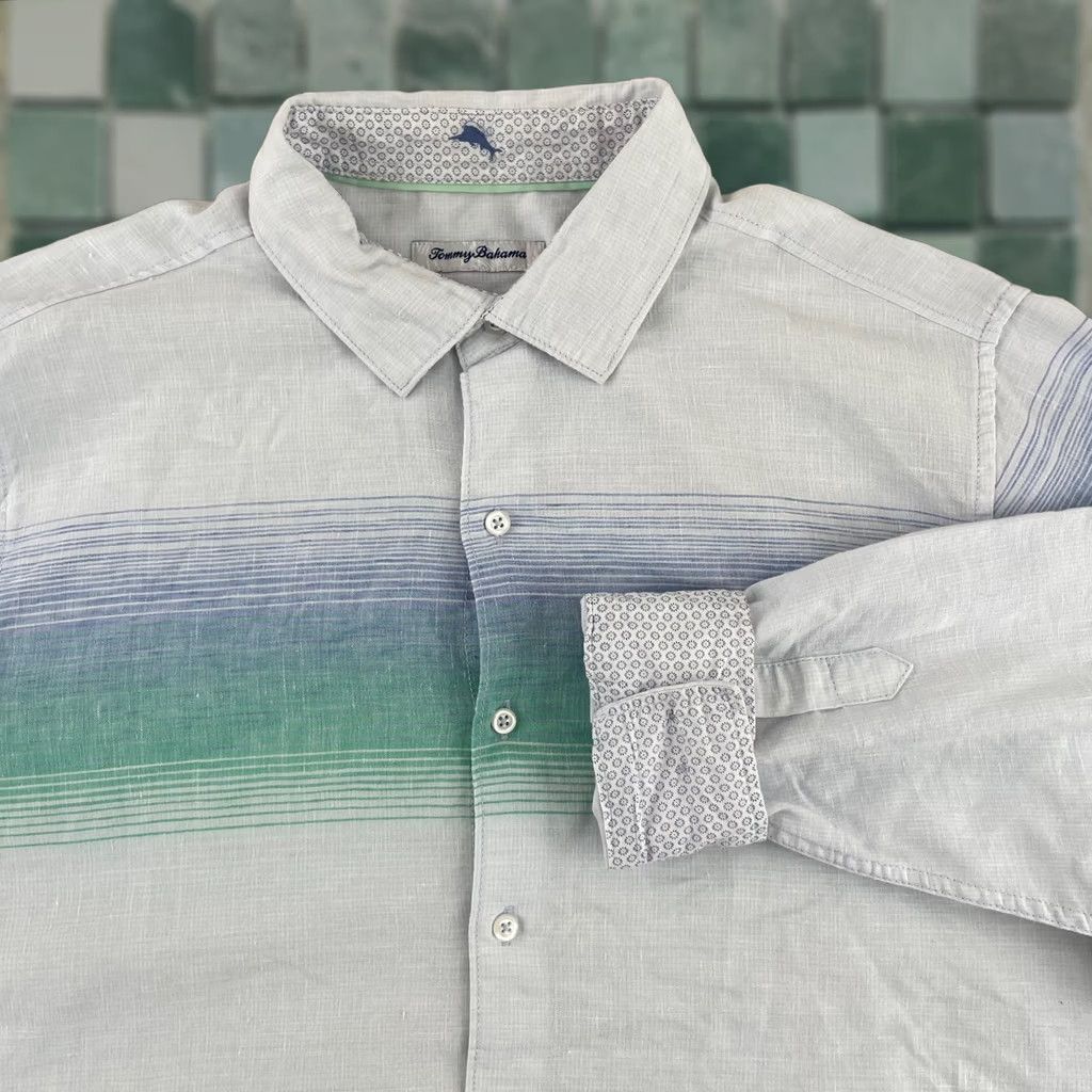 Tommy Bahama Tommy Bahama Shirt Men Large Blue Striped Linen Blend Long Sleeve Beach Button-Up Size US L / EU 52-54 / 3 - 1 Thumbnail