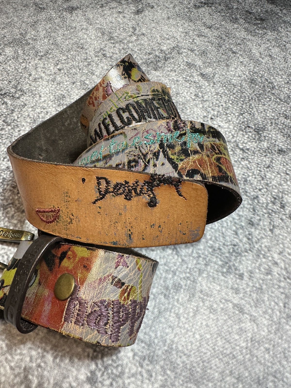 Desigual Y2K Desigual Style Ed Hardy Logo Leather Belts Streetwear Size ONE SIZE - 3 Thumbnail