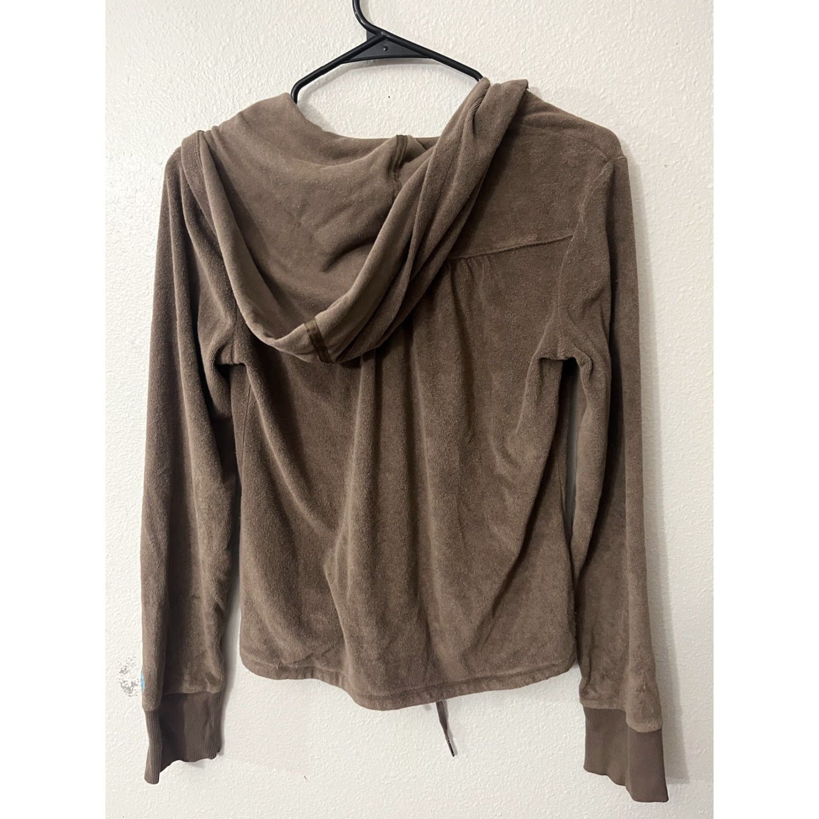 Express Express Women's Brown Velour Zip Up Hoodie Jacket S Adult Small Regular Velour Hoodie Pockets Retro Y2K, 90s Theme, Brown, Size S Womens Size S / US 4 / IT 40 - 2 Thumbnail