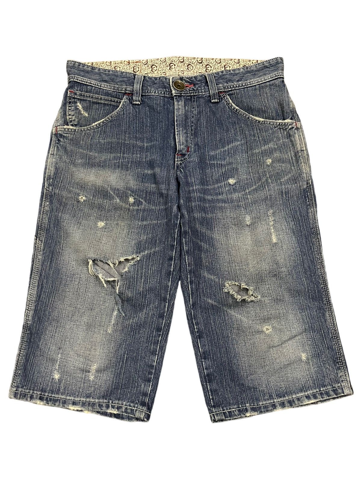 image of 1990X Clothing x Edwin Vintage Edwin Classic Blue Wash Distressed Short Denim, Men's (Size 34)