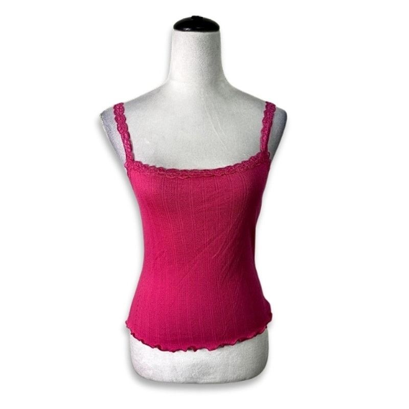 BP. BP Crop Top Sleeveless Ribbed Lace Straps Hot Pink S NWT Size S / US 4 / IT 40 - 1 Thumbnail