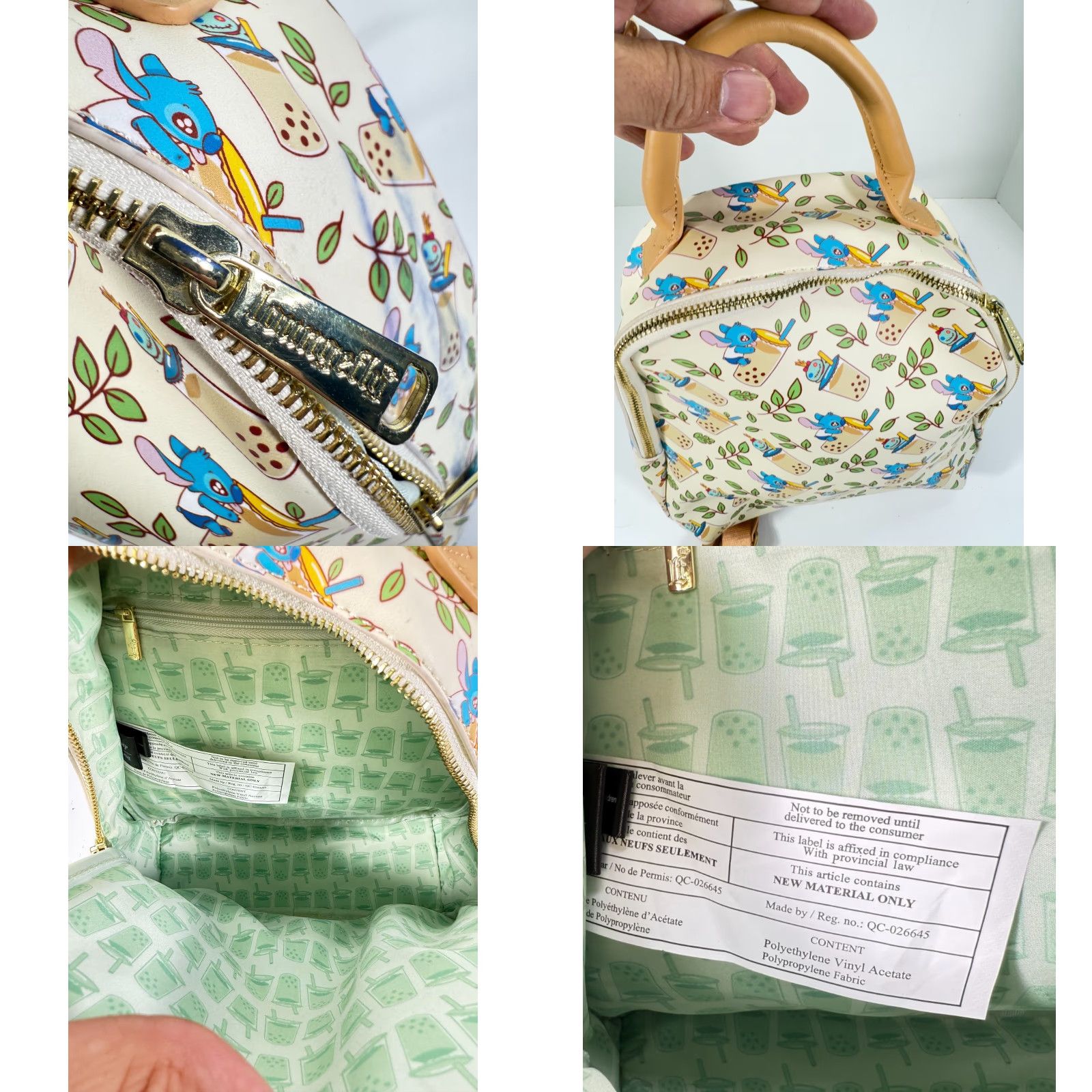 Vintage Loungefly Backpack Disney Lilo & Stitch Boba Mini Cream Purse Womens Zip Zipper Bag Size ONE SIZE - 9 Thumbnail