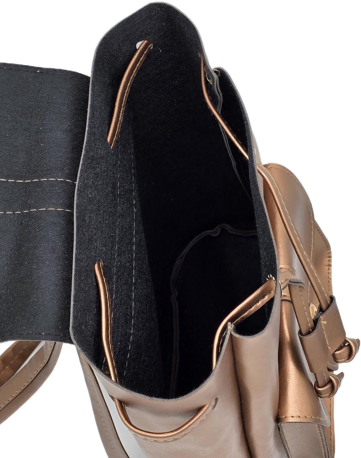 Genetic Manipulation Shinichiro Kuriya Metallic Bronze Faux Leather Backpack with Front Buckle Pock Size ONE SIZE - 6 Thumbnail
