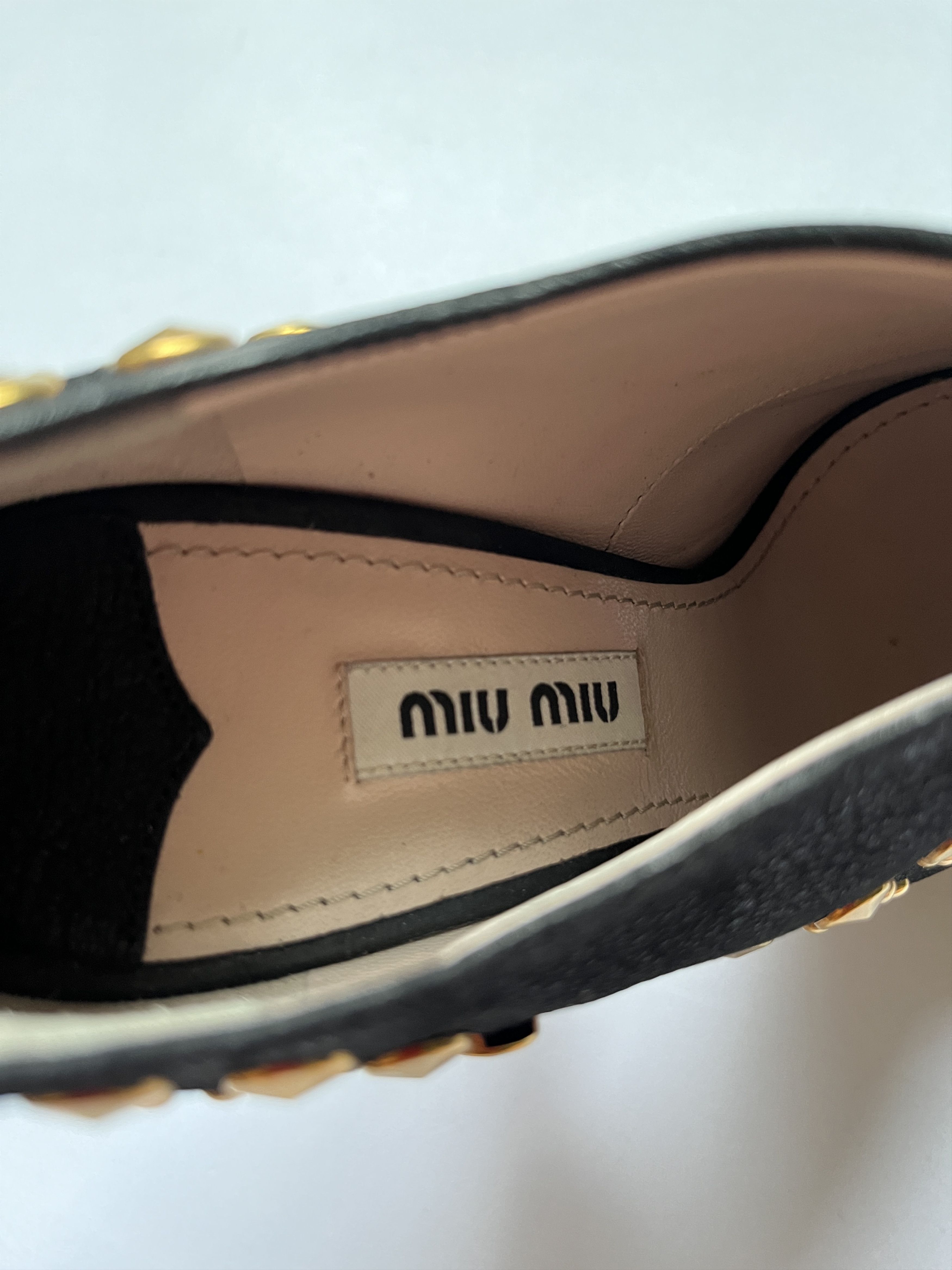 Miu Miu ⚡️QUICK SALE⚡️Miu Miu Black with Gold Stud Heels Size US 4.5 / IT 34.5 - 8 Thumbnail