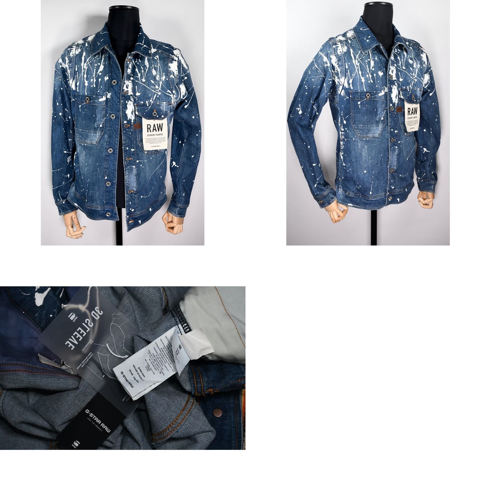 G-Star G-Star Raw Wolker 3D Slim Extreme Painted Denim Men's Jacket M Blue Painted Denim Jacket Mens 90s (no) Size US M / EU 48-50 / 2 - 8 Thumbnail