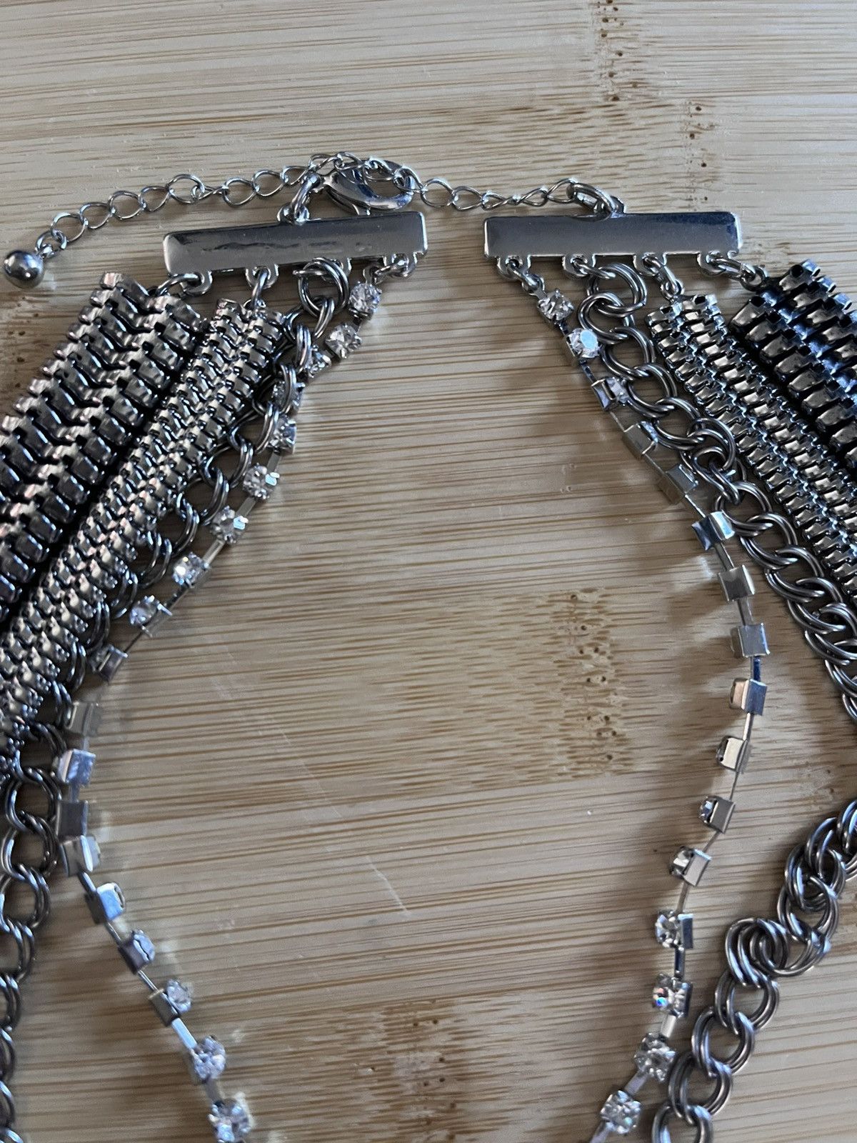 Other Chunky Silver Crystal Marquise Bib Necklace Multi Chain Size ONE SIZE - 5 Thumbnail