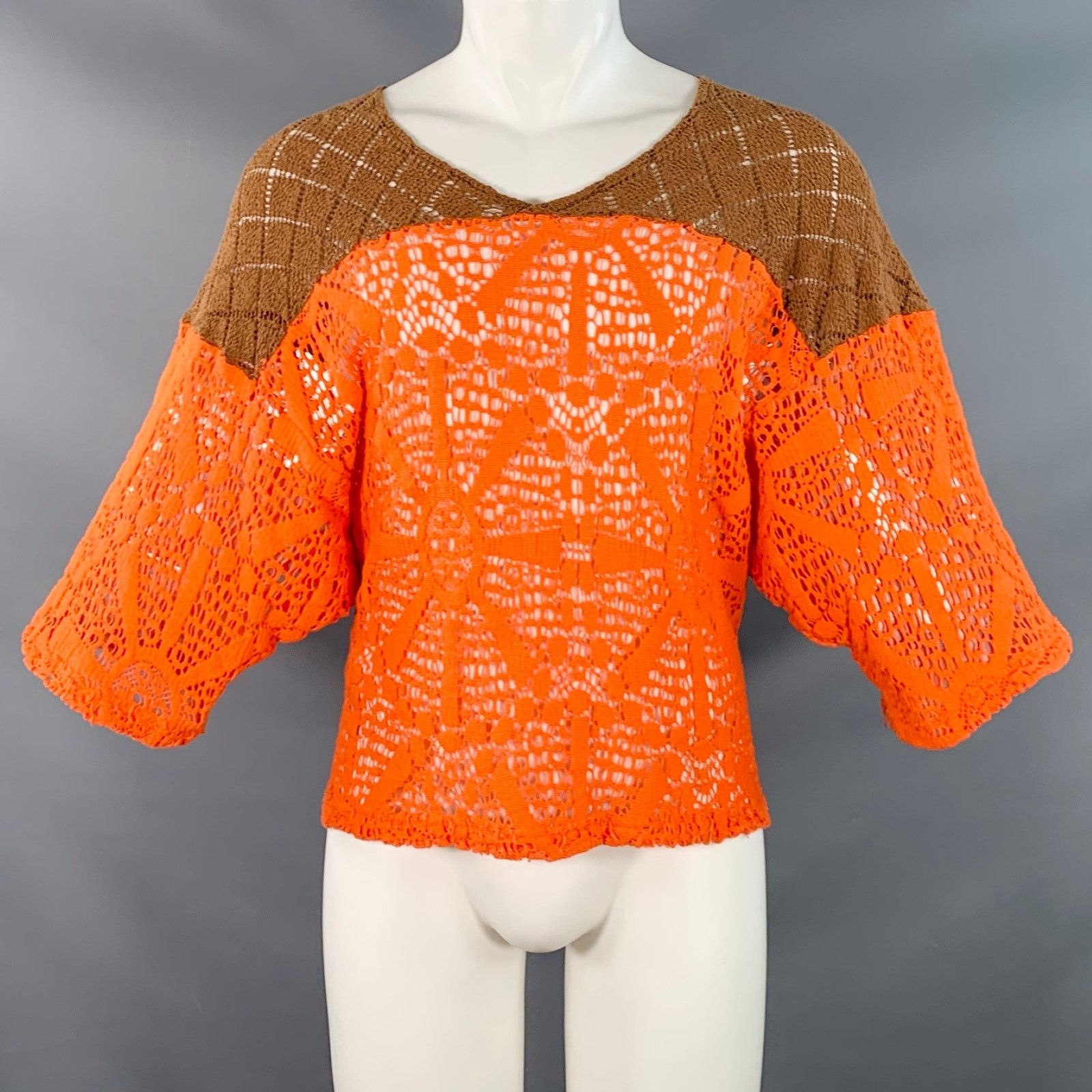 Earthling EARTHLING VIP Size L Orange Brown Lace Cropped T-shirt Size US L / EU 52-54 / 3 - 1 Thumbnail