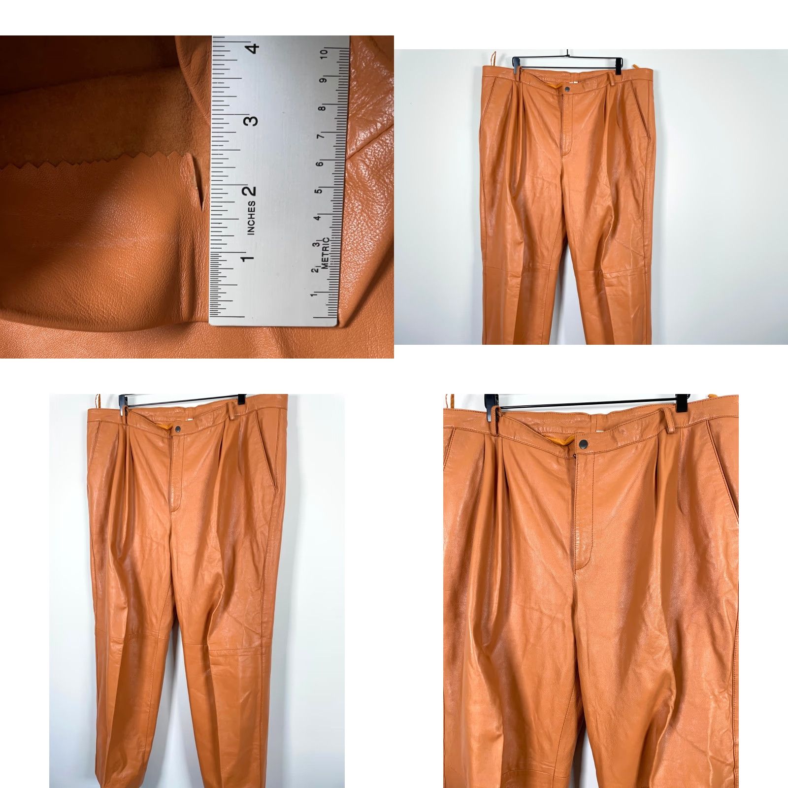 Vintage VINTAGE Man Art Leather Pants 90s Pleated Mens 46 Straight Baggy High Waist Brown Red Unlined 90s Theme Mens Apparel Size US 44 / EU 60 - 9 Thumbnail