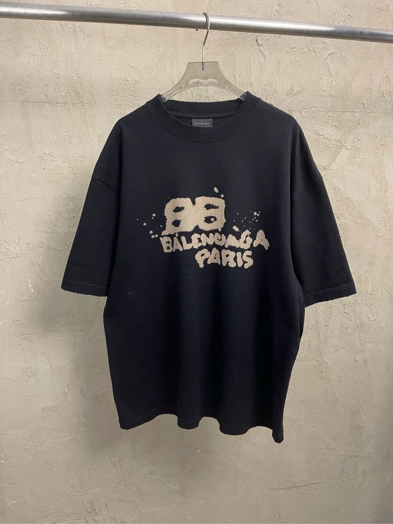 Balenciaga Balenciaga Black Splash Double B Logo Short Sleeve T-Shirt Size US S / EU 44-46 / 1 - 1 Thumbnail