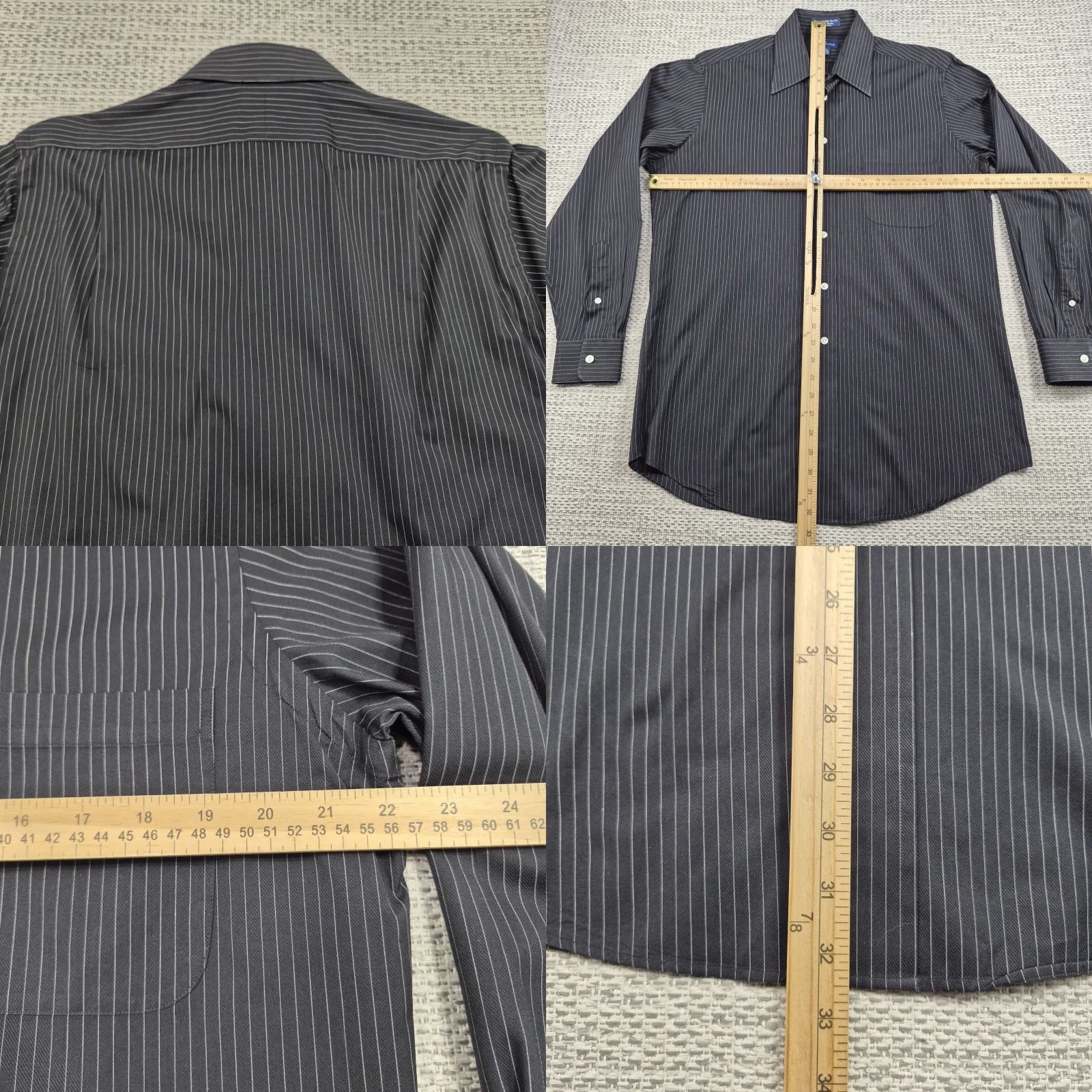 Vintage Paul Fredrick Button Up Shirt Mens 15 32/33 Black Pinstriped Dress Business Shirt Mens 15-33 Black Pinstripe Formal Casual Size 40R - 8 Thumbnail