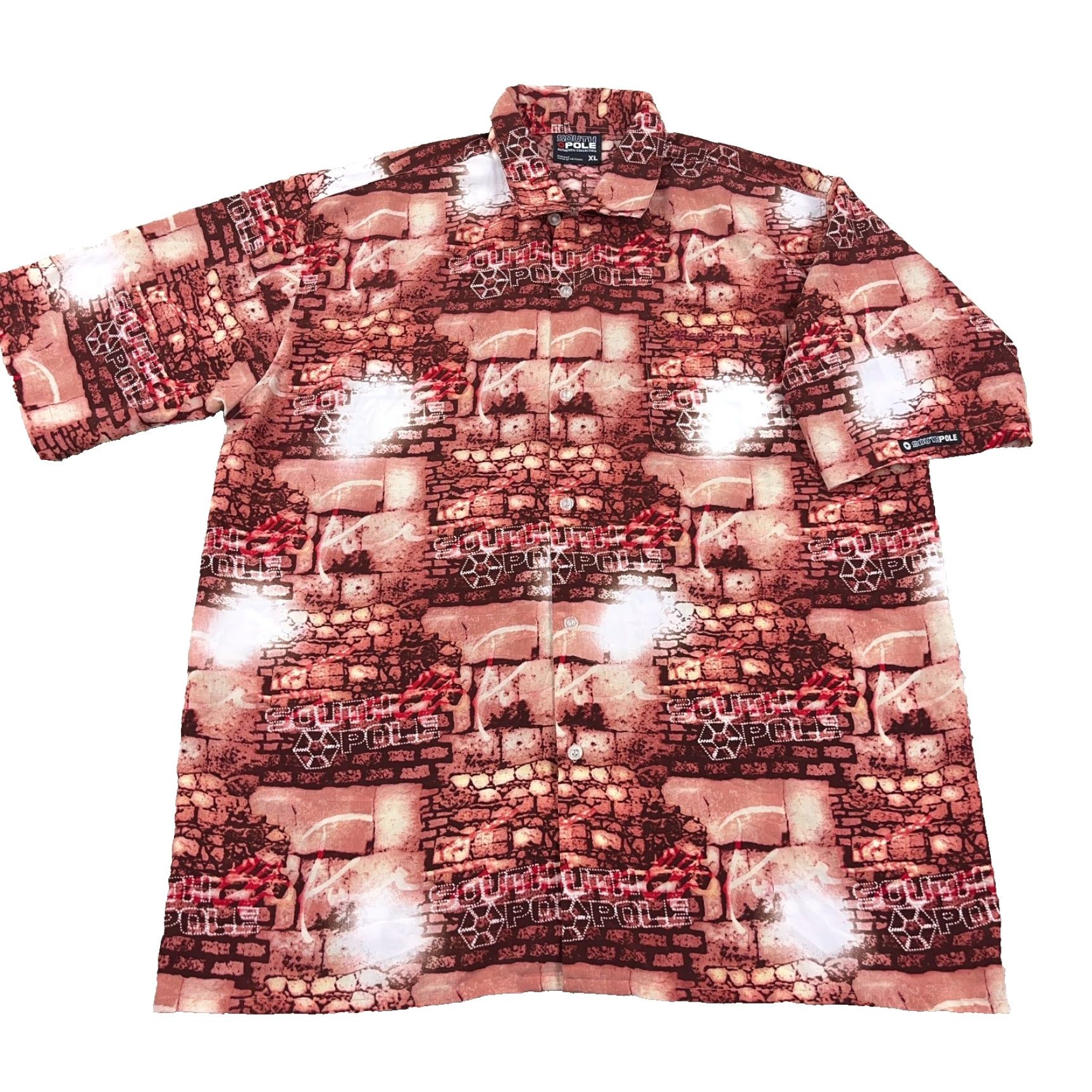 Southpole VINTAGE South Pole Shirt Men XL Red Button Up 90s AOP Geometric Brick Wall Vintage Clothing Size US XL / EU 56 / 4 - 2 Thumbnail