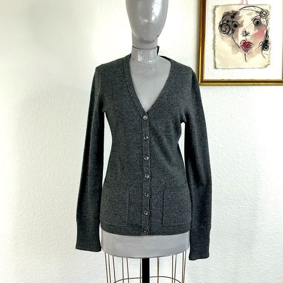 Burberry Brit Cashmere Gray V Neck Cardigan Sweater