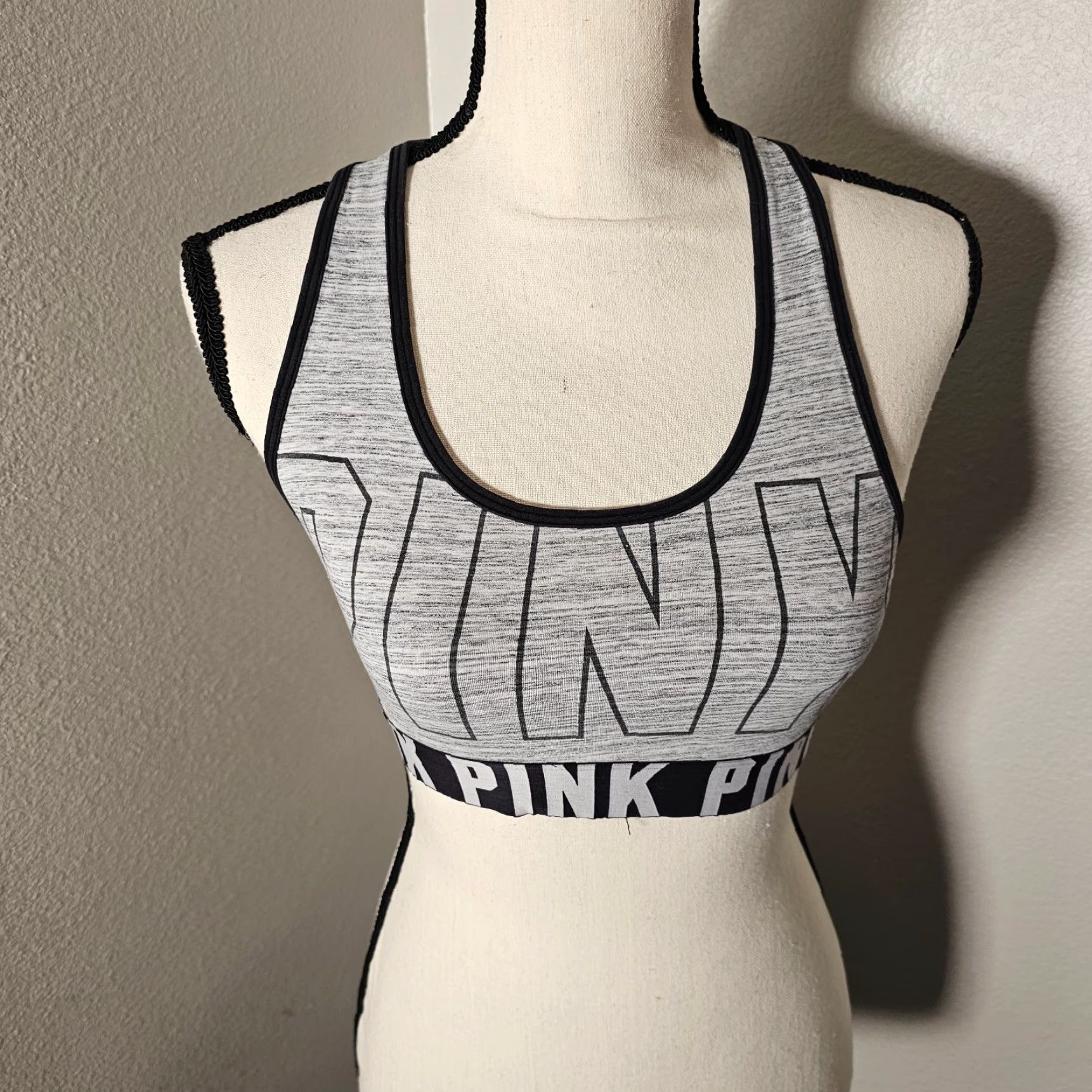 Victoria's Secret Victoria’s Secret PINK Ultimate Black & Gray Wireles Sports Bra Racerback M Size ONE SIZE - 5 Thumbnail