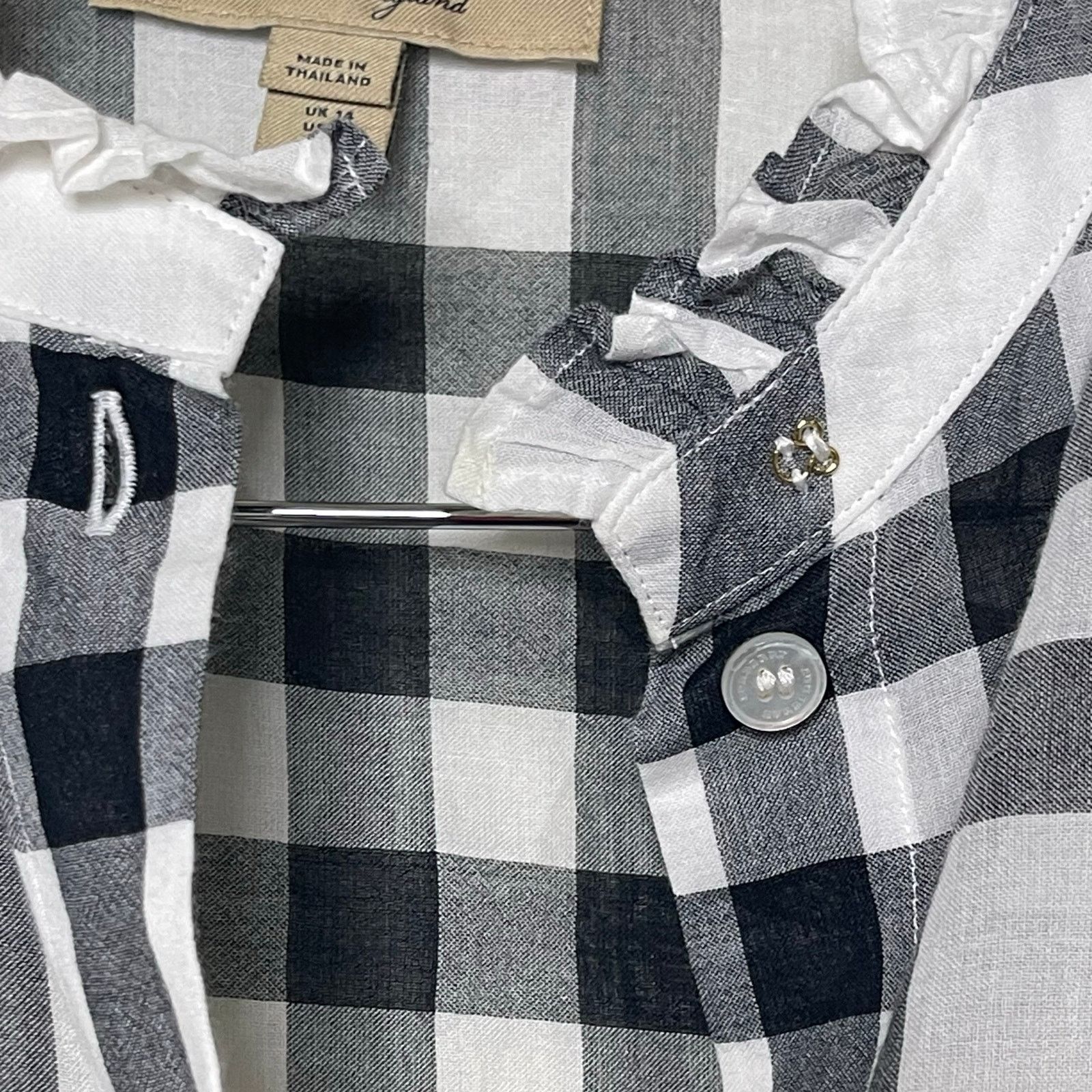 Burberry White Black Plaid Print 3/4 Sleeve Button-Up Top 12