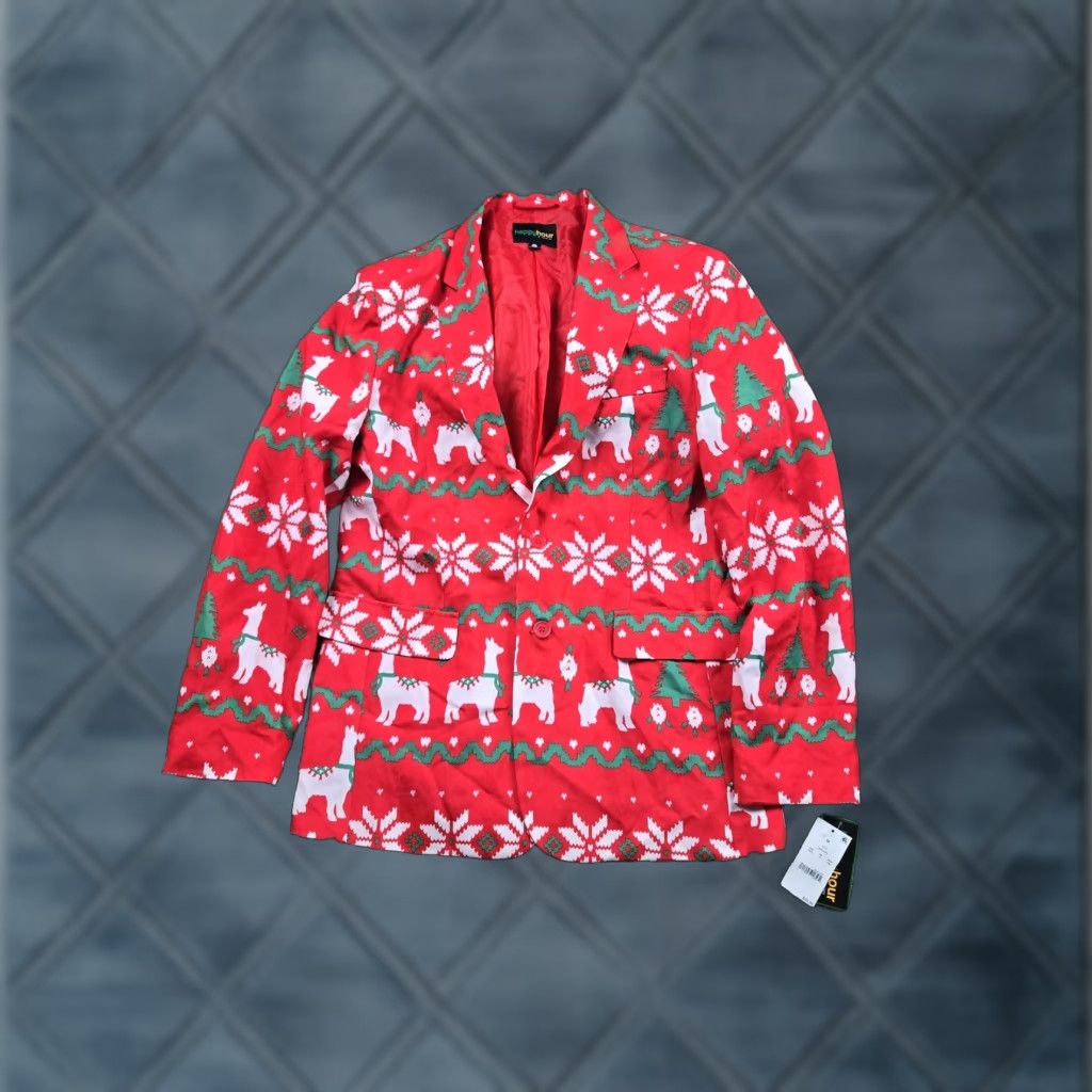 Vintage Tipsy Elves Happy Hour Suit Mens M Red 2 Piece Christmas Ugly NWT Shirt Jacket Regular Fit Notch Lapel Front Button Vintage? Size 40R - 1 Thumbnail