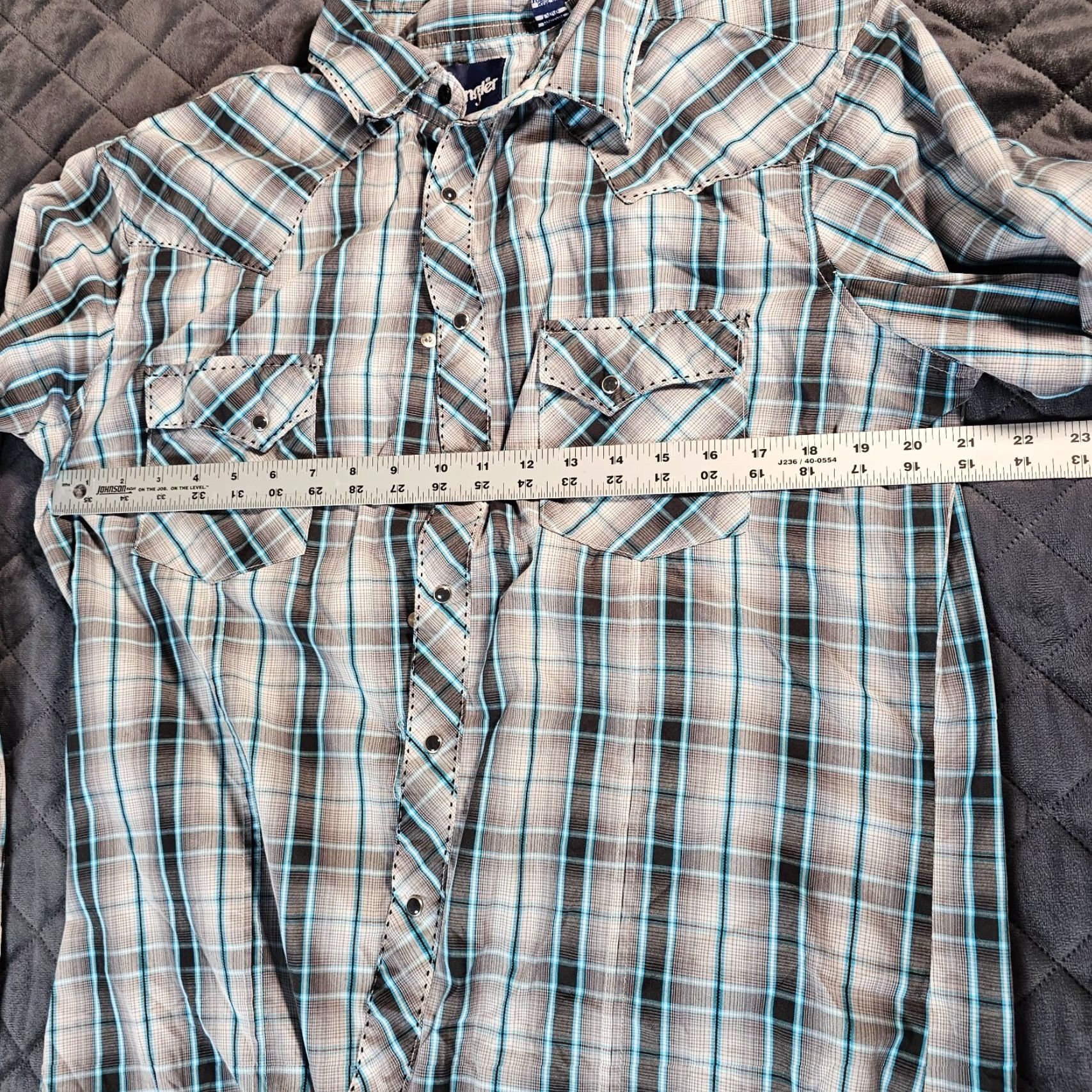 Wrangler Wrangler Button-Up Shirt Mens Large Gray Plaid Long Sleeve Western USA Snap Pearl Button Up Collared Shirt Western USA Button-Front Size US L / EU 52-54 / 3 - 6 Thumbnail
