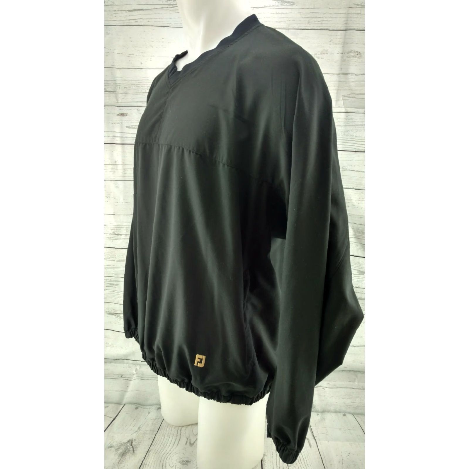 Footjoy FootJoy Mens Black Pullover Wind Golf Jacket Large Athletics Baseball V Neck Shirt Jacket Windbreaker Mens Black L Polyester Solid 90s Event Size US L / EU 52-54 / 3 - 2 Thumbnail