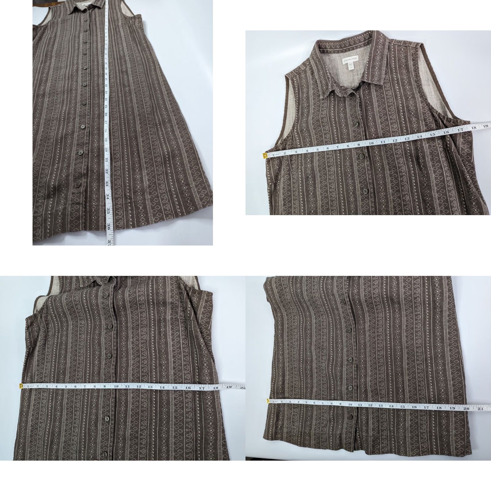 Vintage Garnet Hill Womens Linen Dress Tunic Size 6 Brown Sleeveless Button Up Casual Shirt Dress Spring Summer Womens 6 Brown Linen Garnet Hill Size M / US 6-8 / IT 42-44 - 8 Thumbnail