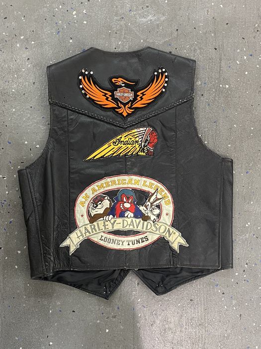 Vintage Custom Patched Leather Moto Harley Davidson Vest Pins