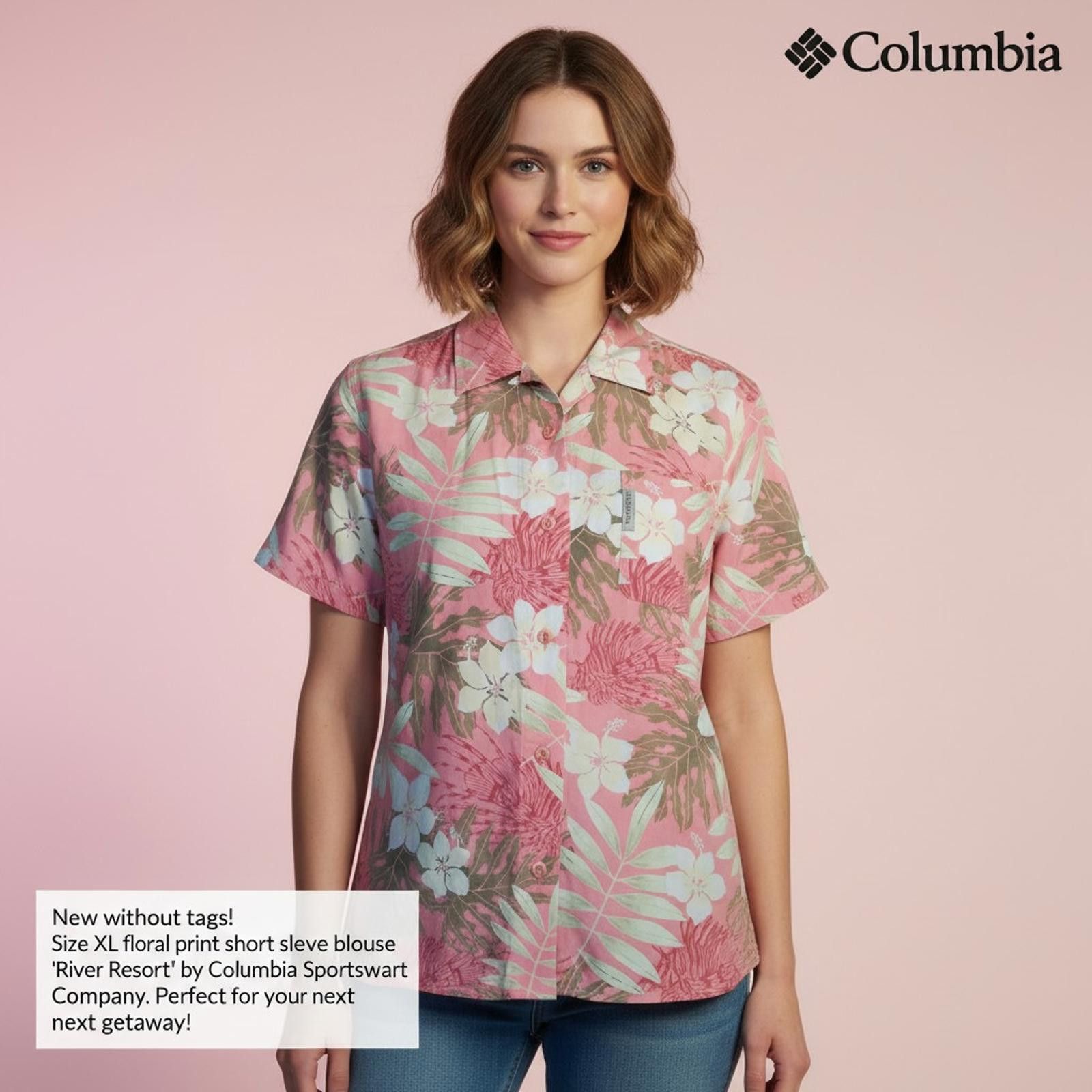Columbia Columbia River Resort Floral Print Short Sleeve Blouse Size Size XL / US 12-14 / IT 48-50 - 2 Thumbnail