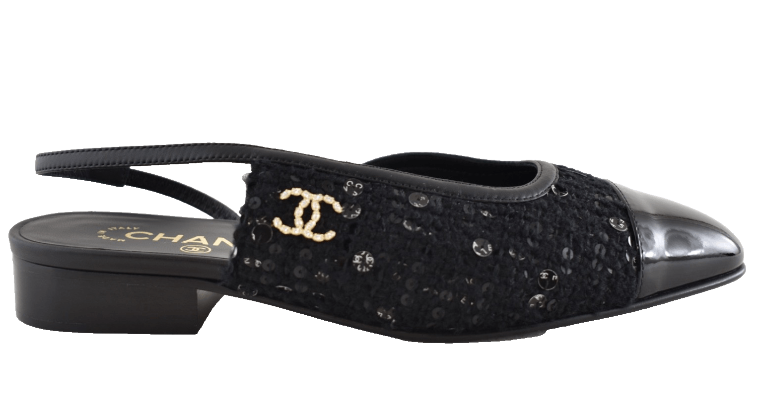 Chanel Chanel 24K Black Tweed CC Logo Slingback Ballet Flat 37 Size US 7 / IT 37 - 1 Thumbnail
