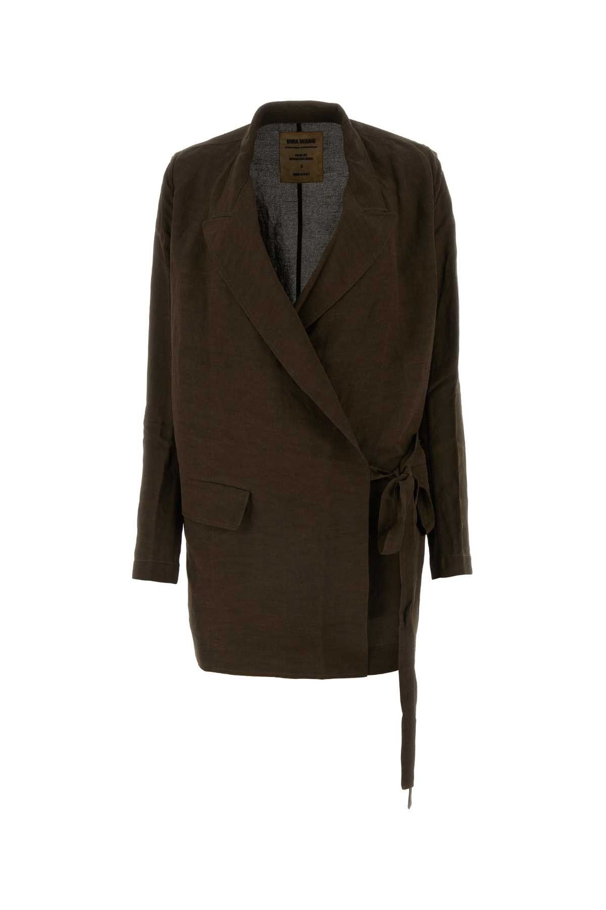 image of Uma Wang Dark Brown Viscose Blend Khloe Blazer, Women's (Size Large)