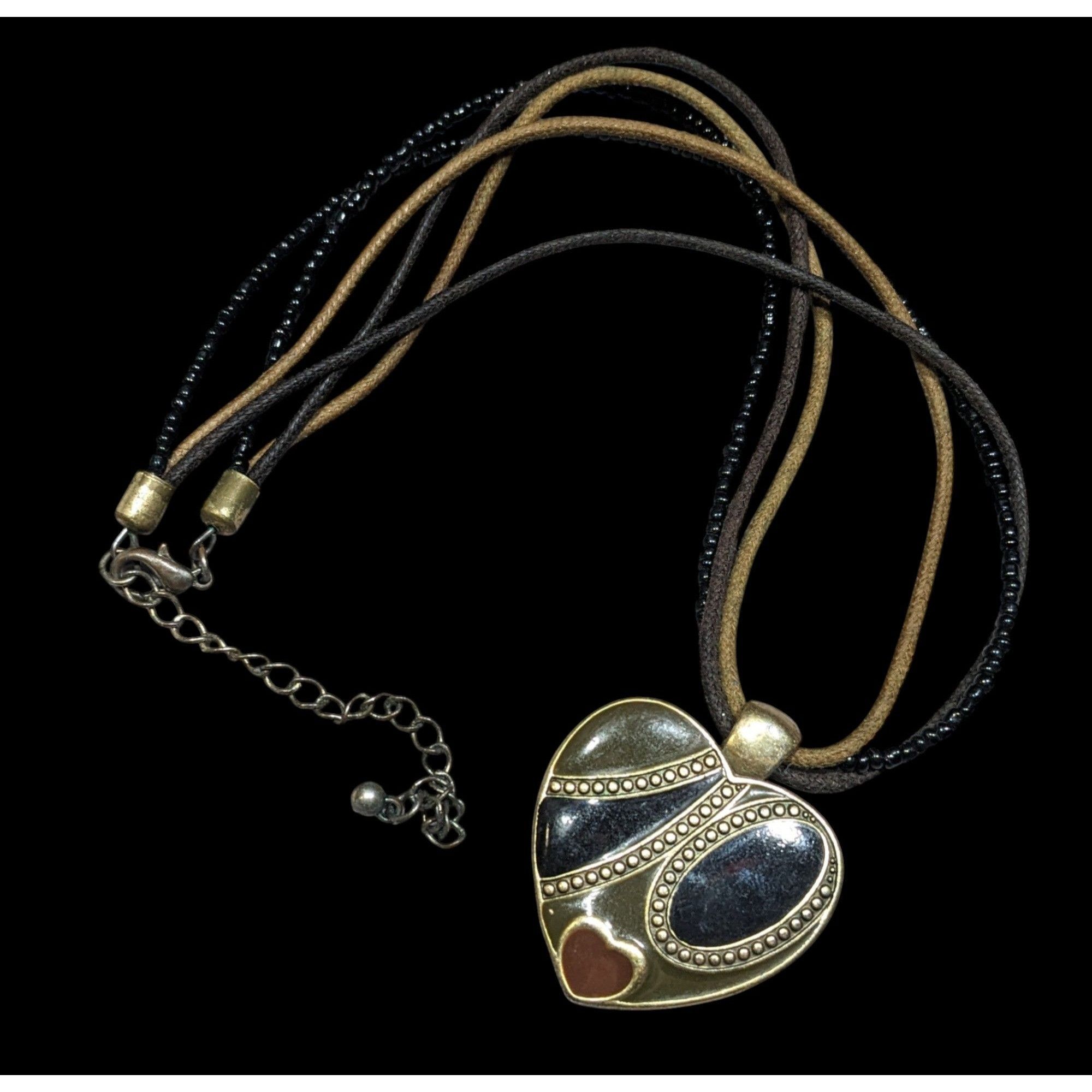 Other Retro Heart Pendant Necklace Brown Black And Gold Tones Size ONE SIZE - 1 Thumbnail