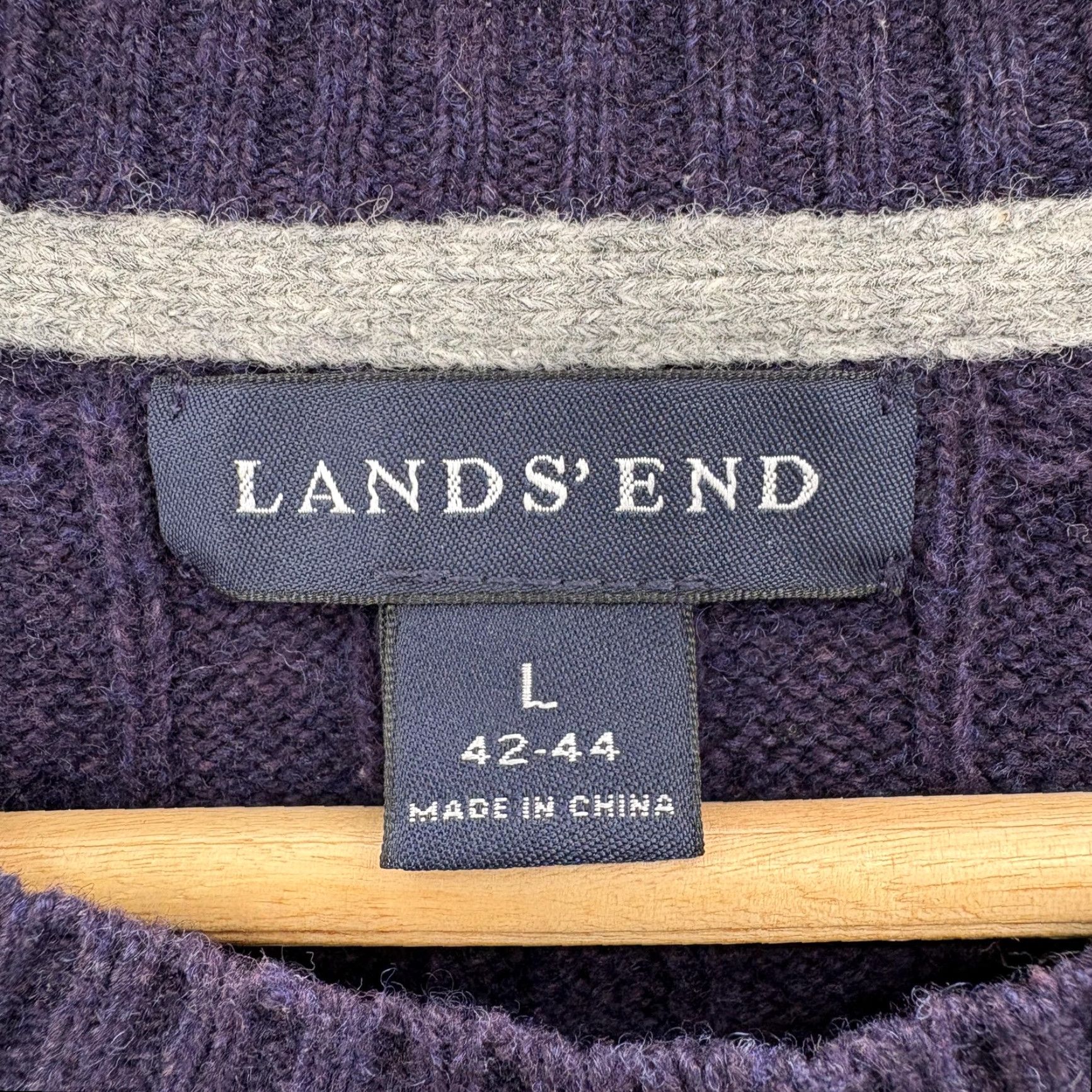 Lands' End Lands' End Sweater Mens Large Blue Merino Wool Blend Cable-Knit Crewneck Pullover Size US L / EU 52-54 / 3 - 4 Thumbnail